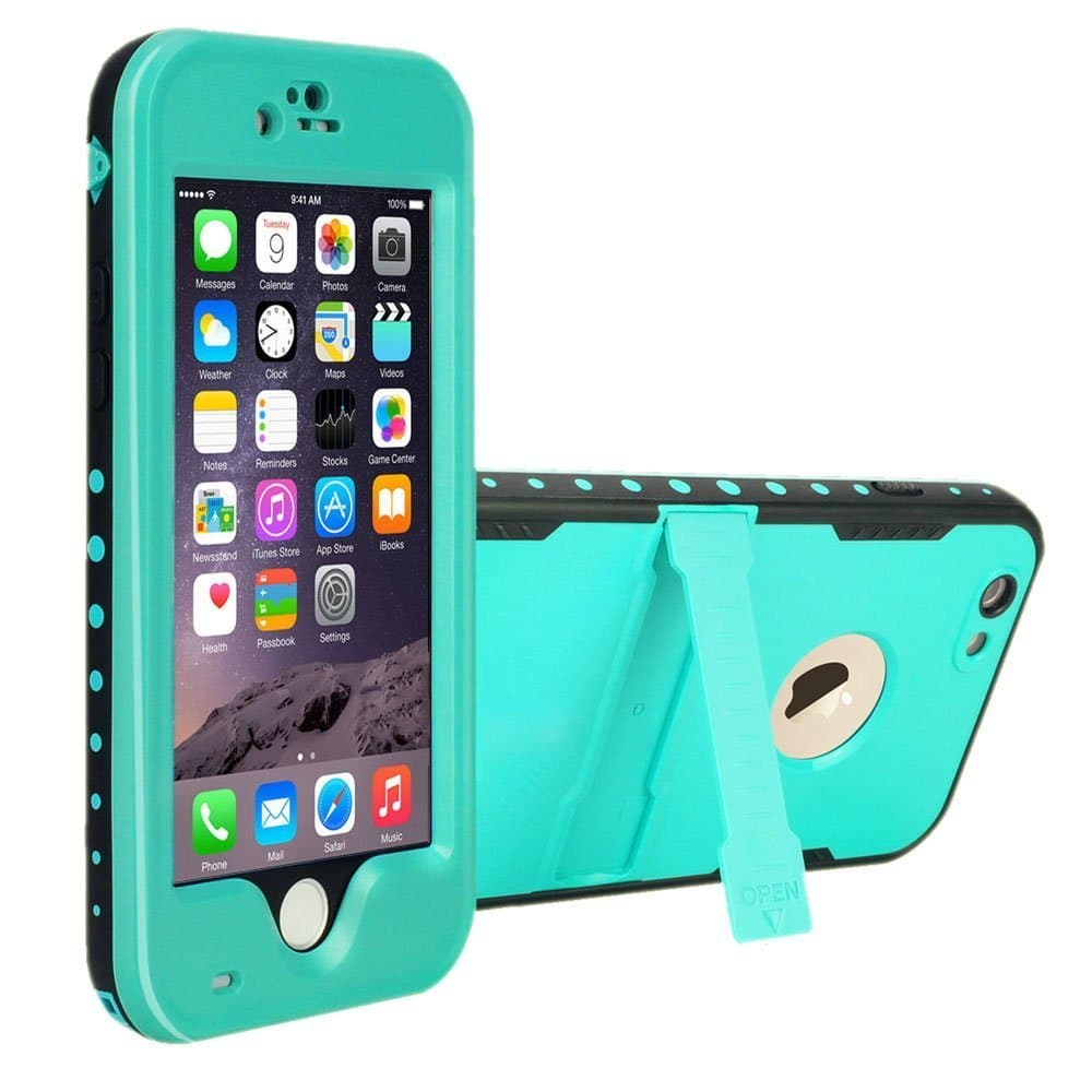 iPhone 6 Plus Waterproof Shockproof Dirtproof Snowproof Triple Layer Kick-Stand Armor Case Cover (Light Blue)