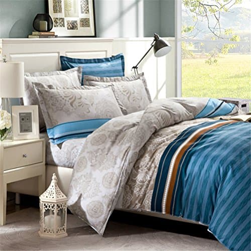 HIMIC 4 Pieces Cotton Bed Sheet Set,Soft And Comfortable,One Duvet Cover,One Flat sheet,Two Pillowcases, (King, Tropical Style)