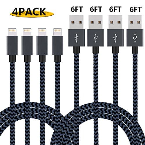Additt iphone Cable 4Pack 6FT Nylon Braided 8 Pin Lightning to USB Charger Cable Cord iPhone Cable Compatible with iphone 7/7plus se 6s 6s plus 6plus 6 5s 5C 5 iPad iPod Mini and More (Black&amp;Gray)