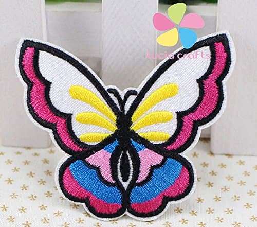 2pcs 7*5.5cm Multi colors option Butterfly Patch Iron On or Sew on Embroidered Applique random (2 Rose red 2pcs)