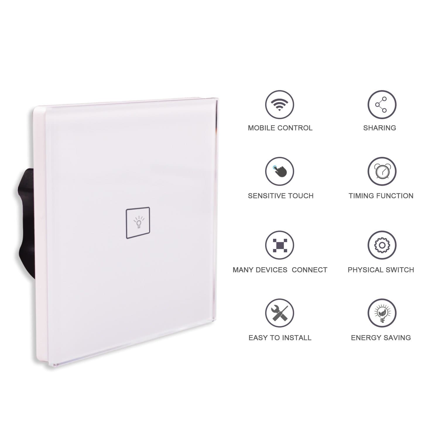 WiFi Smart Light Switch Wall Timer Wireless Remote Control,Compartible with Alexa and Google Home,IFTTT,1 Gang 1 Way,App Controlled,No Hub Required (Switch-1 Gang)