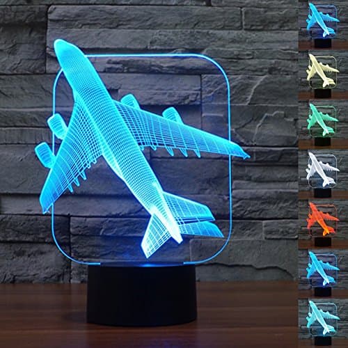 LED Night Light 3D Illusion Bedside Table Lamp 7 Colors Changing Sleeping Lighting with Smart Touch Button Cute Gift Warming Present Creative Decoration Ideal Art and Crafts (Airplane)