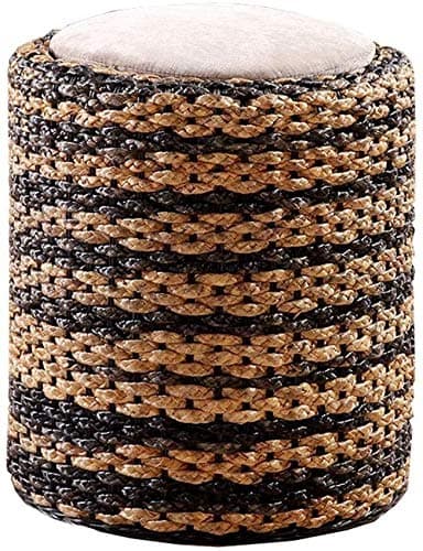 LAZNG Footstool Step Rattan Stools Work Stool Beauty Roller Stool Dressing Bedroom Living Room Retro Stools (Color : Seaweed Color)