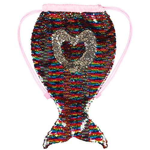 Mermaid Sequin Bag Drawstring Sequins Backpack Flip Sequin Beach Hiking Bag for Kids