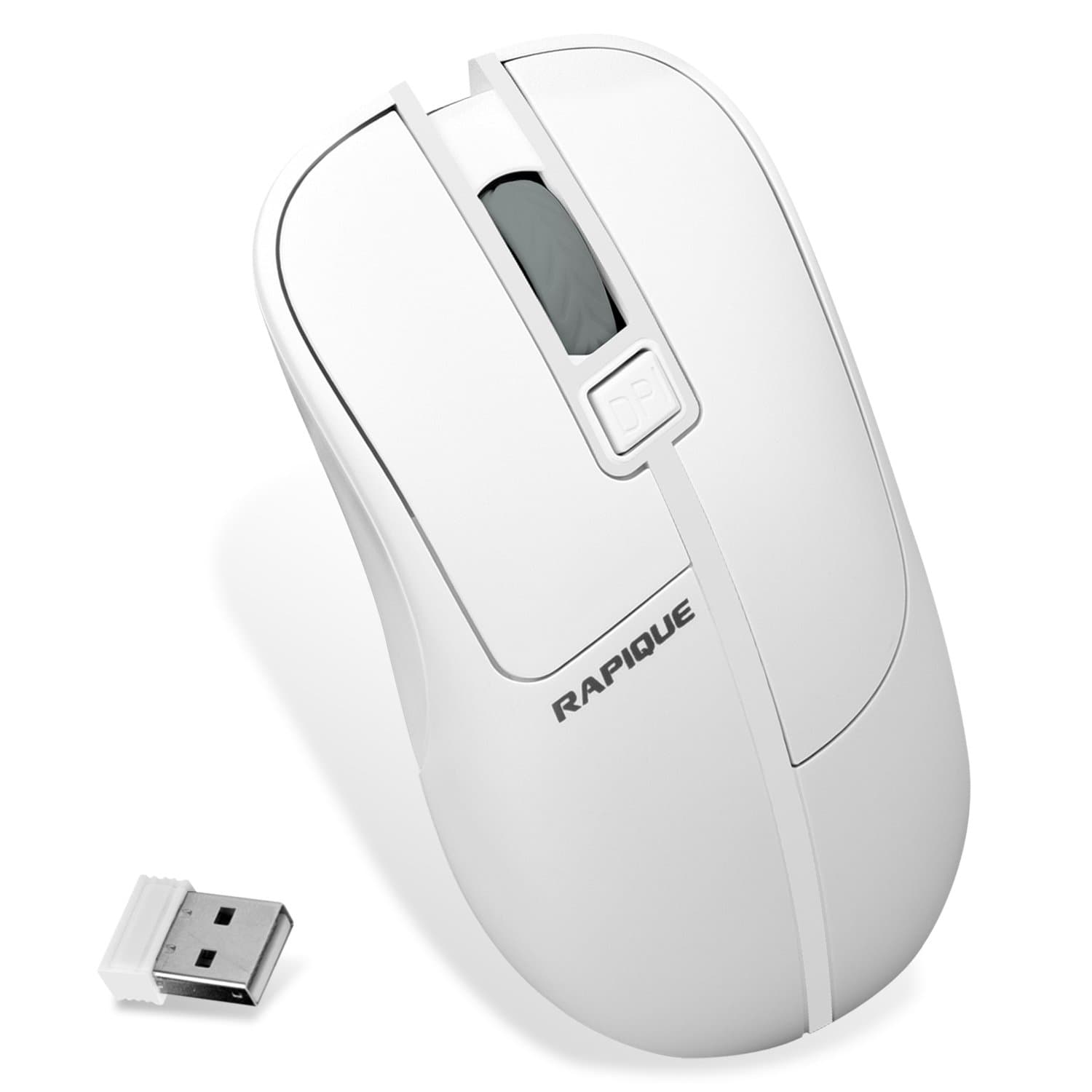 RAPIQUE Wireless Mouse, Portable 2.4G Optical Office Mice With USB Nano Receiver For Laptop,PC,Macbook,Notebook,Computer,4-Button 3 DPI Adjustment Levels (white)