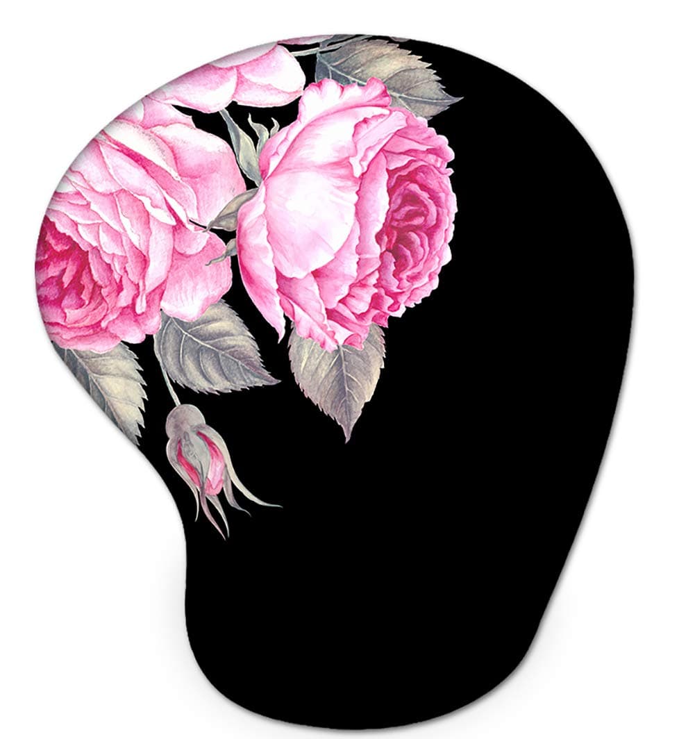 WINTOJO Ergonomic Mouse Pad with Gel Wrist Rest Support Comfortable Gaming Mouse Pad Pain Relief Mousepad with Non-Slip PU Base for Computer Laptop & Mac, Home,Office & Travel Pink Flowers (JMP-05)