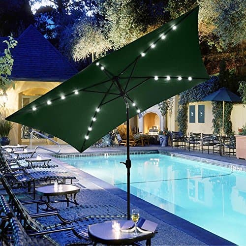 [Global Group] Rectangular Patio Umbrella - Solar LED Garden Umbrella - 10 x 6.5', 20 LED, Green