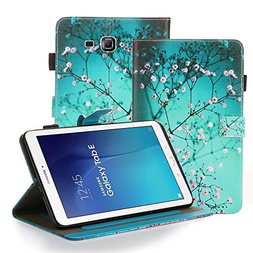 LeCase Galaxy TAB E 9.6 Case, Card Slots, Magnetic Closure, Flip Leather Case With Adjustable Stand For Samsung Galaxy TAB E 9.6 (SM-T560) Tablet 2015, Cherry Blossom