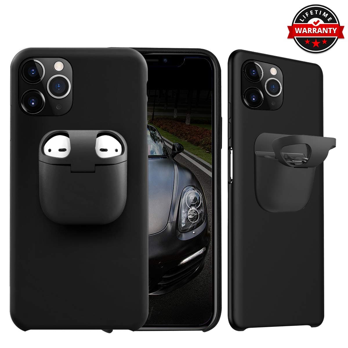 Case for iPhone 11 Pro with AirPods Pro Holder, 2 in 1 for iPhone and AirPods Pro Case, Slim Shockproof Silicone Wireless Earphone Protection Phone Cover for iPhone 11 Pro 5.8" - [Black]