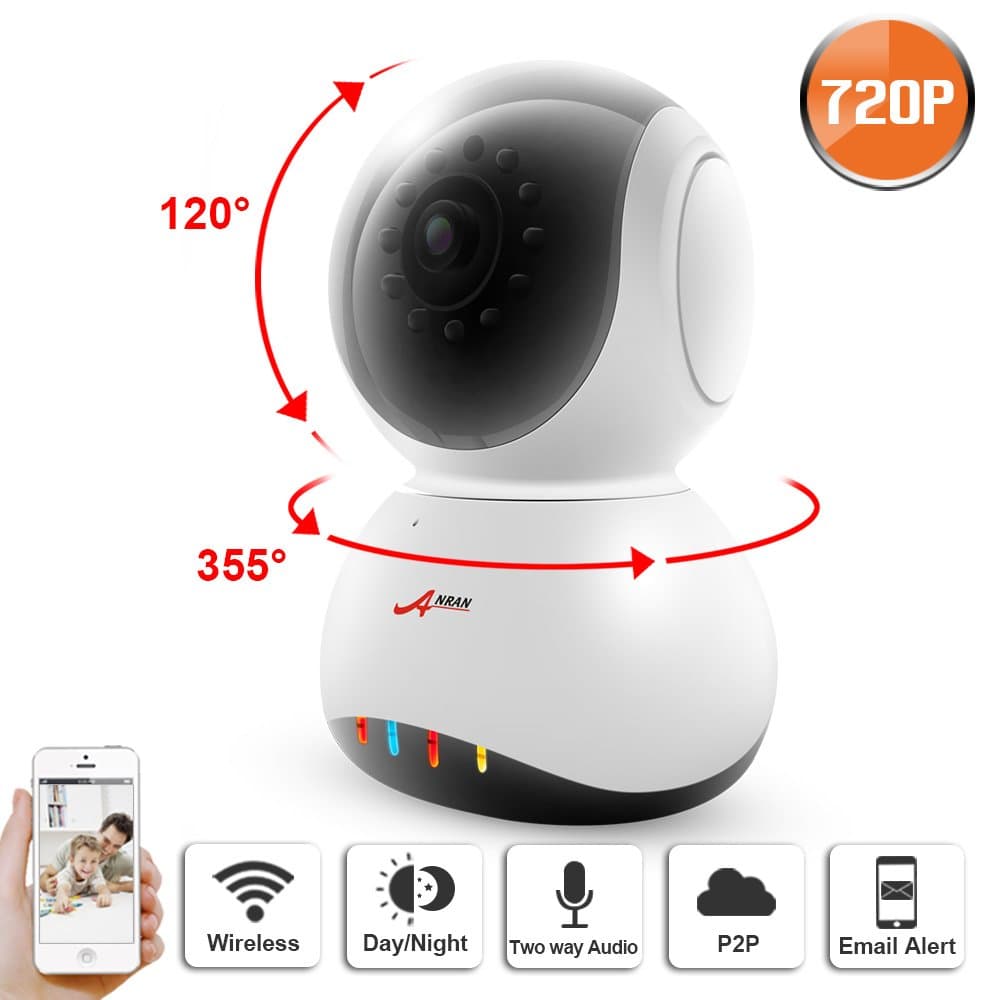 ANRAN Smart Wireless IP Camera CCTV Home Security HD 720P Wifi Baby Monitor Video Surveillance Network Webcam - Plug Play, Night Vision, Two Way Audio, Pan/Tilt Motion SmartCam