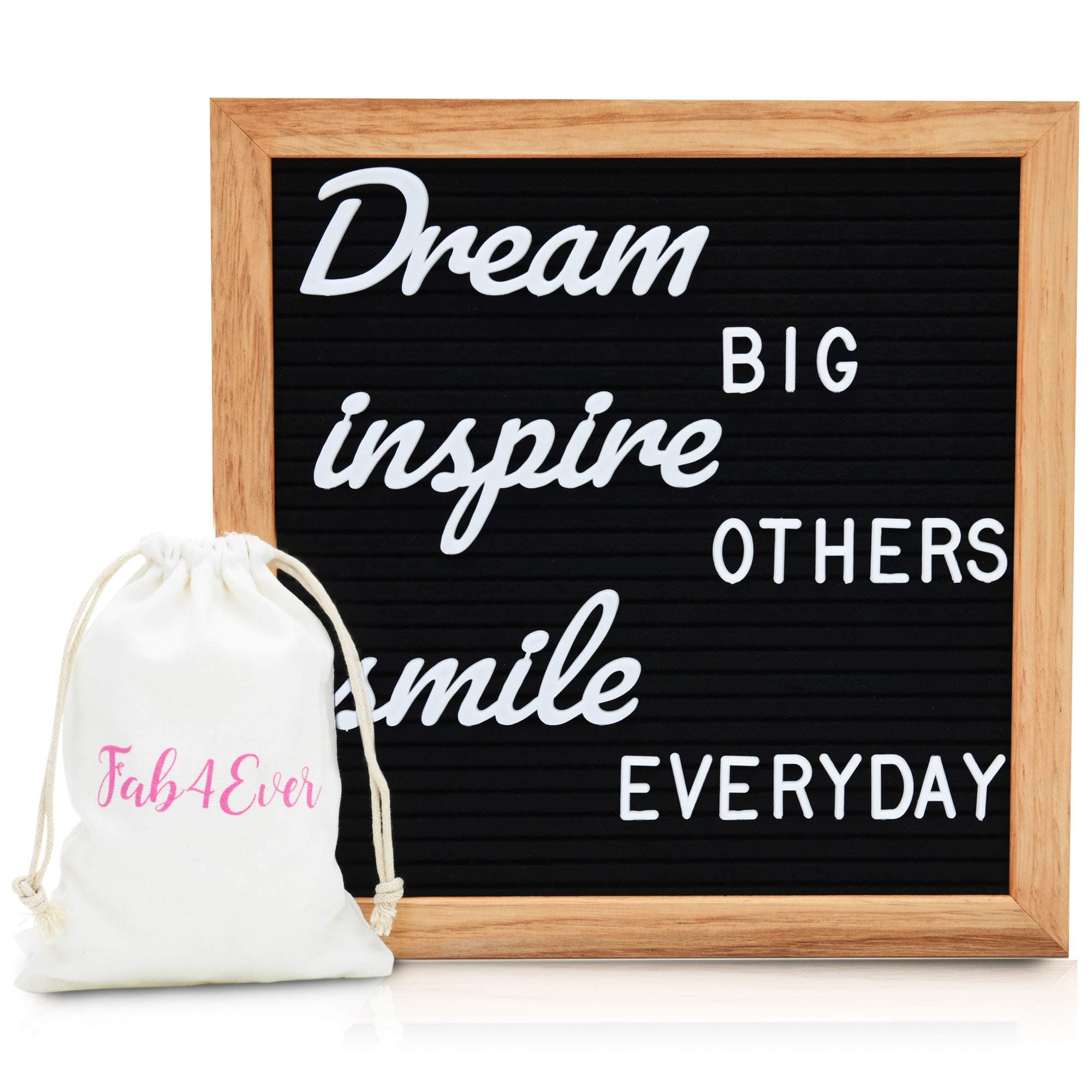 Letter Board with Letters & Cursive Words - Message Board Includes 520 Letters, Words & Oak Frame – Black Felt Board with Letters Has Giftbox Packaging, Wall Mount & Canvas Bag