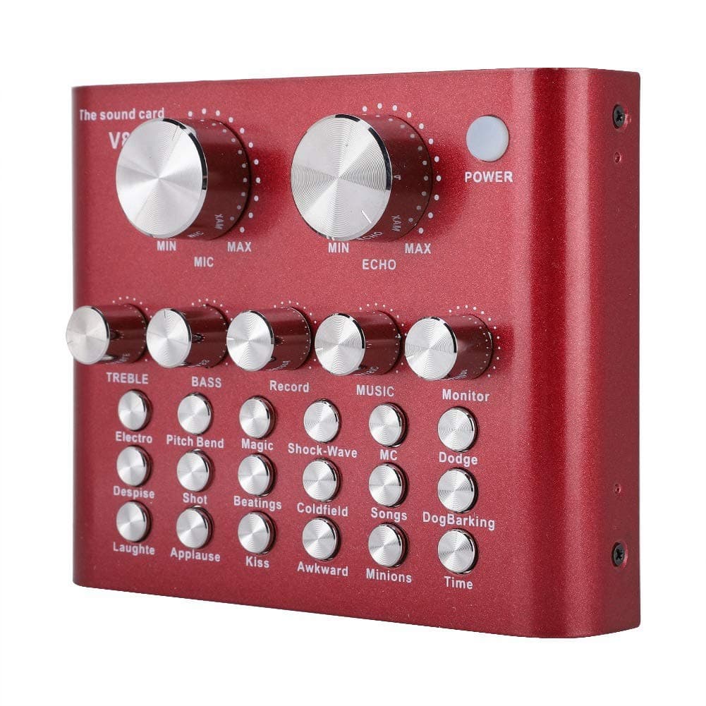 External Sound Card, V8 USB Audio Mixer Mobile Computer PC Live Sound Card with 6 Effect Modes, 112 Electro-acoustic, 18 Sound Effects for Laptops, Tablets, Dekstops.