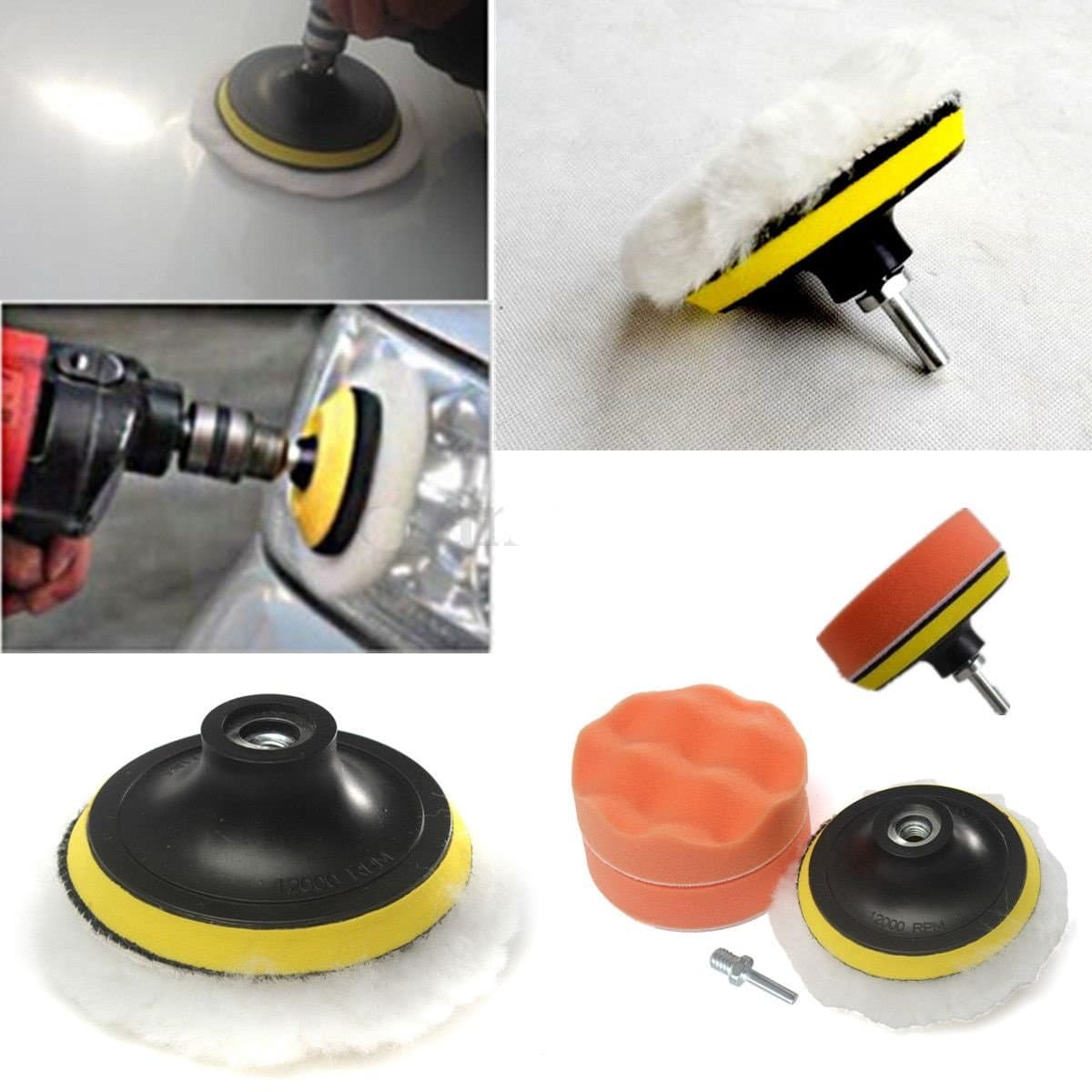 High 4'' Gross Polish Polishing Buffer Pad Set w/ Drill Adapter For Car Polisher
