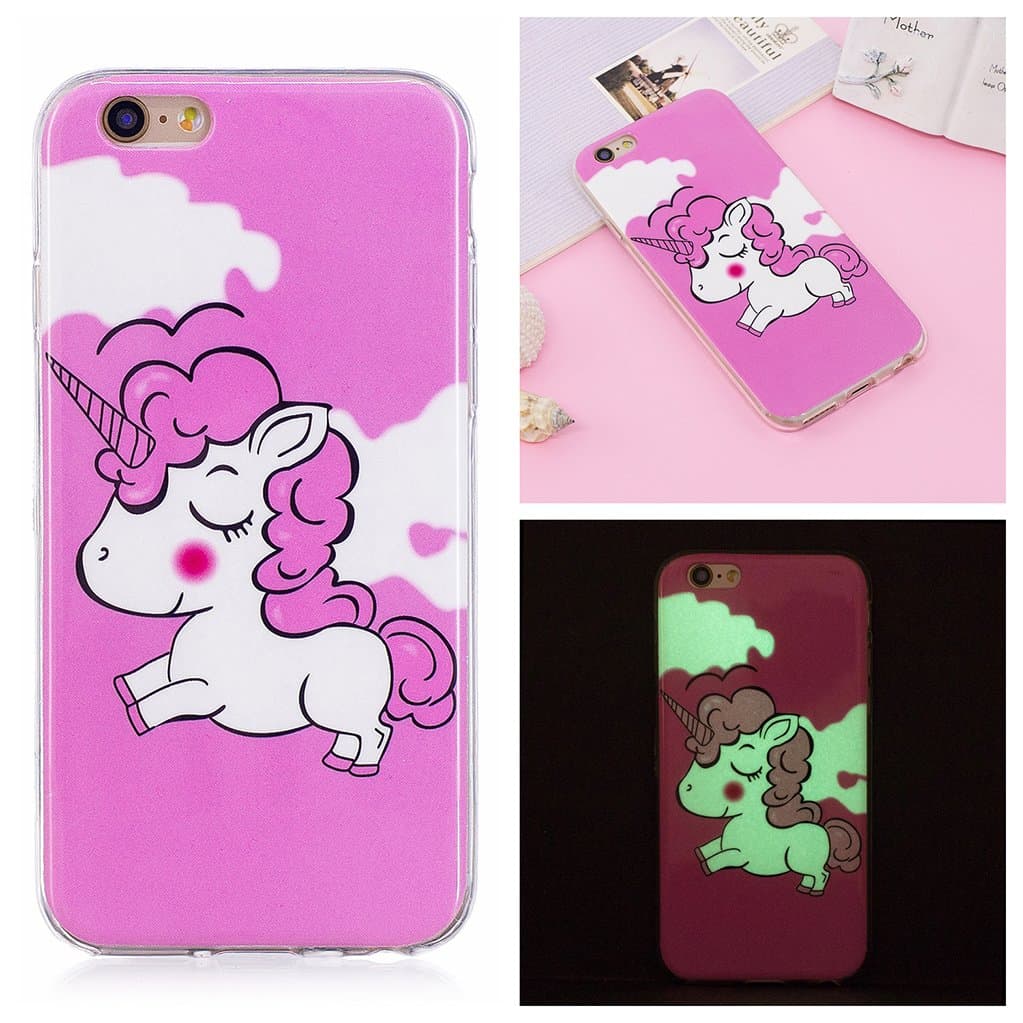 iPhone 6S Luminous Case, Yunbaozi iPhone 6 Case New Pattern Soft Silicone Case Transparent Protective Cover Flexible Smooth Skin TPU Rubber iPhone 6 /6S - Pink Unicorn
