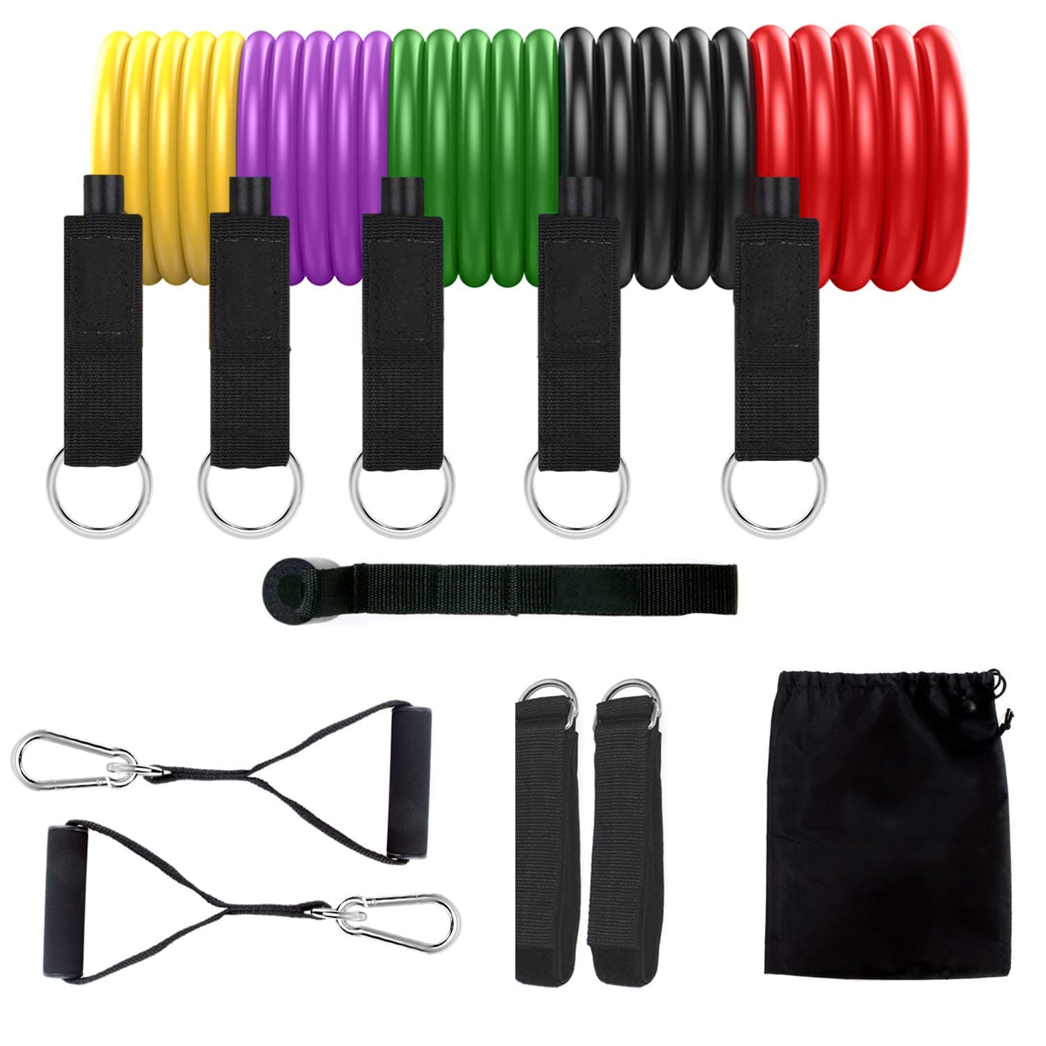 UPOWEX Resistance Bands Set – Include 5 Stackable Exercise Bands with Carry Bag, Door Anchor Attachment, Legs Ankle Straps, Foam Handles and Workout Guide