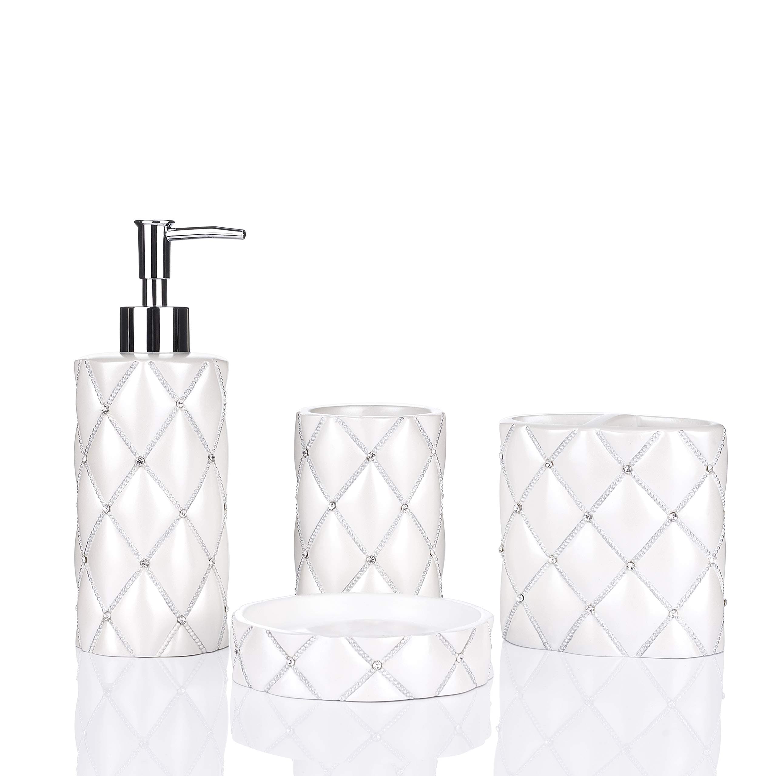 YangShiMoeed Bathpro White Devotion Bathroom Accessories Sets Complete with Lotion Dispenser,Toothbrush Holder, Bath Tumbler,Soap Tray