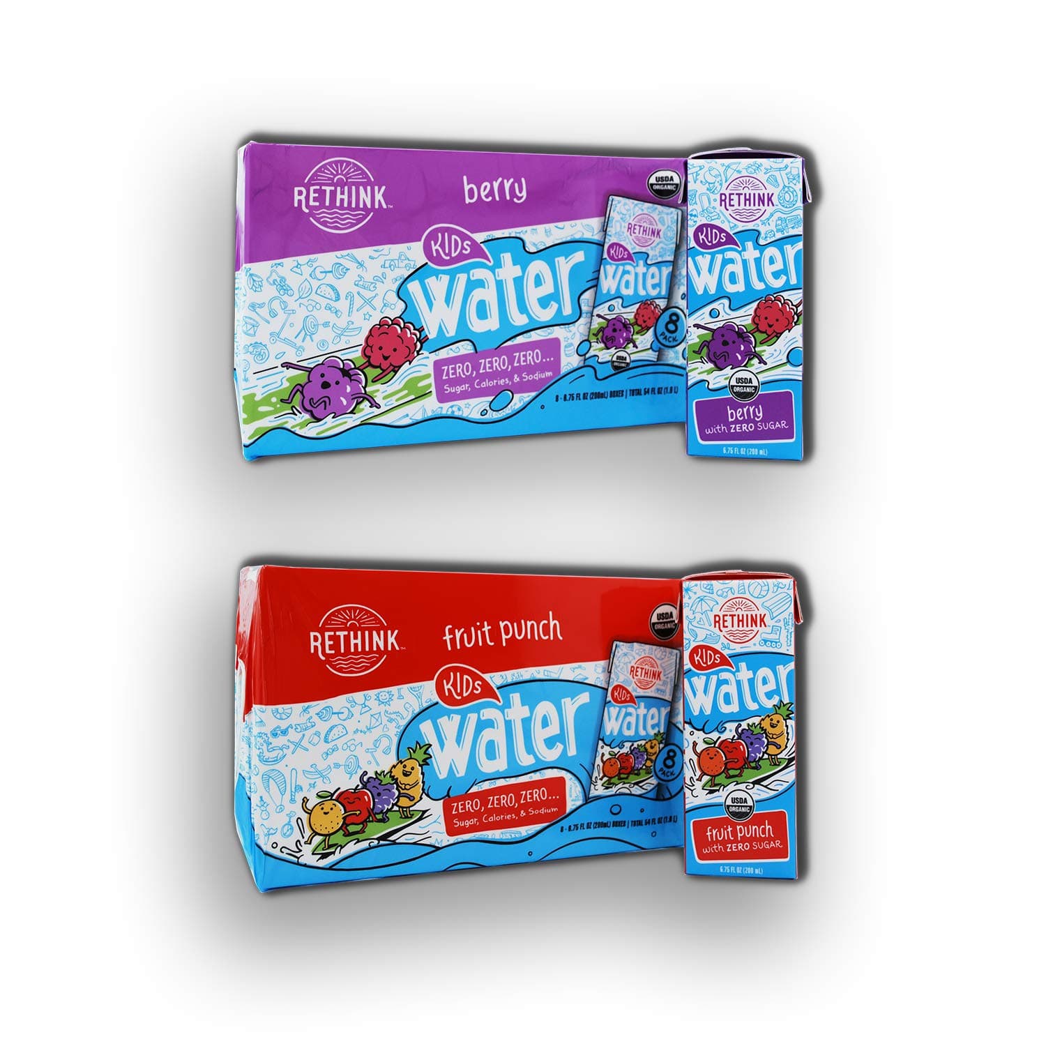Rethink Kids Water, Flavored Water, Zero Sugar, Zero Calorie, Zero Sodium, 100% Recyclable, 200 mL Carton, Pack of 32 (Kids Orange Mango)