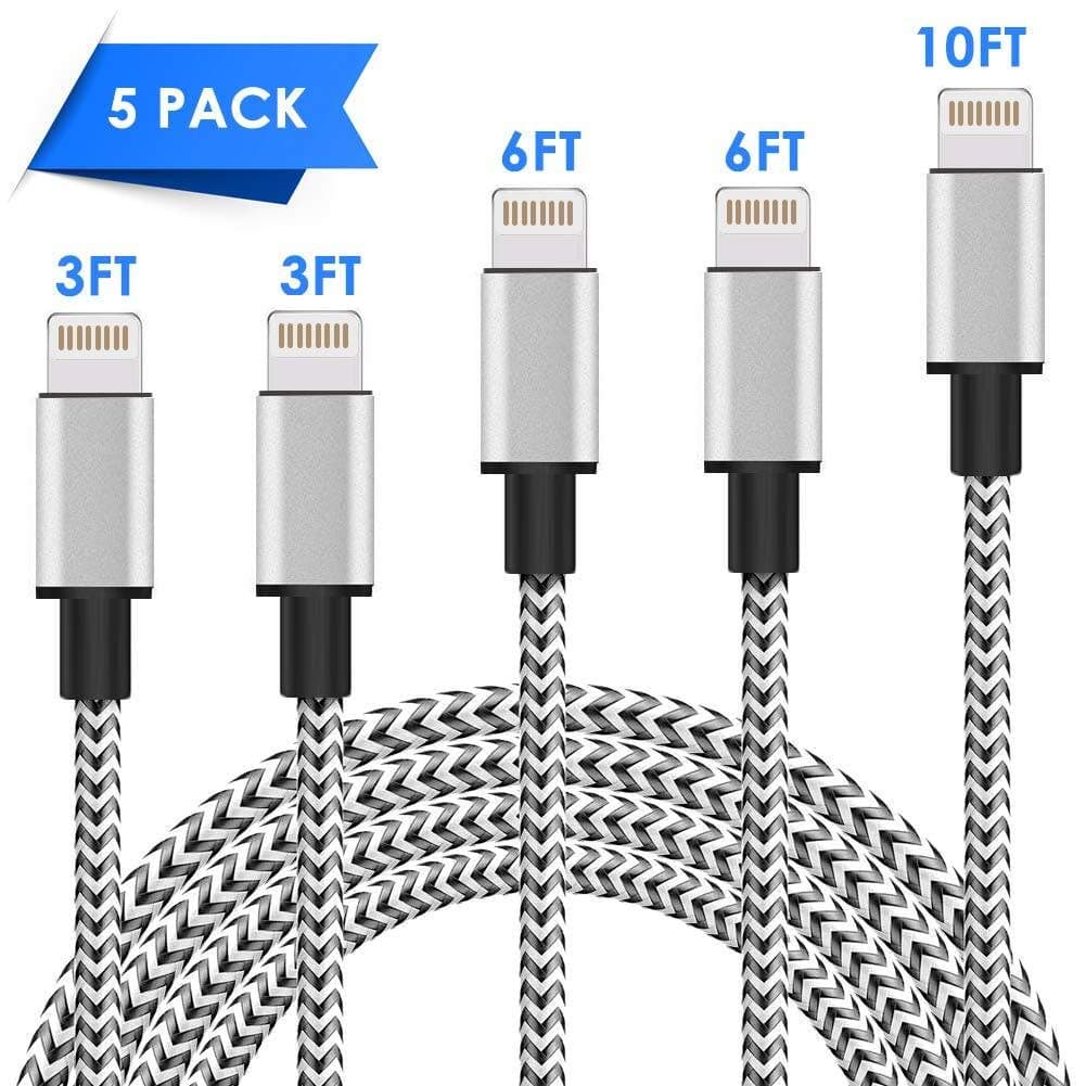 MFi Certified Cable 3FT 3FT 6FT 10FT Nylon Protable Braided USB Fast Charging& Syncing Cord Compatible Charger XS/MAX/XR/8/8 Plus/ 7/7 Plus/6s/6s Plus