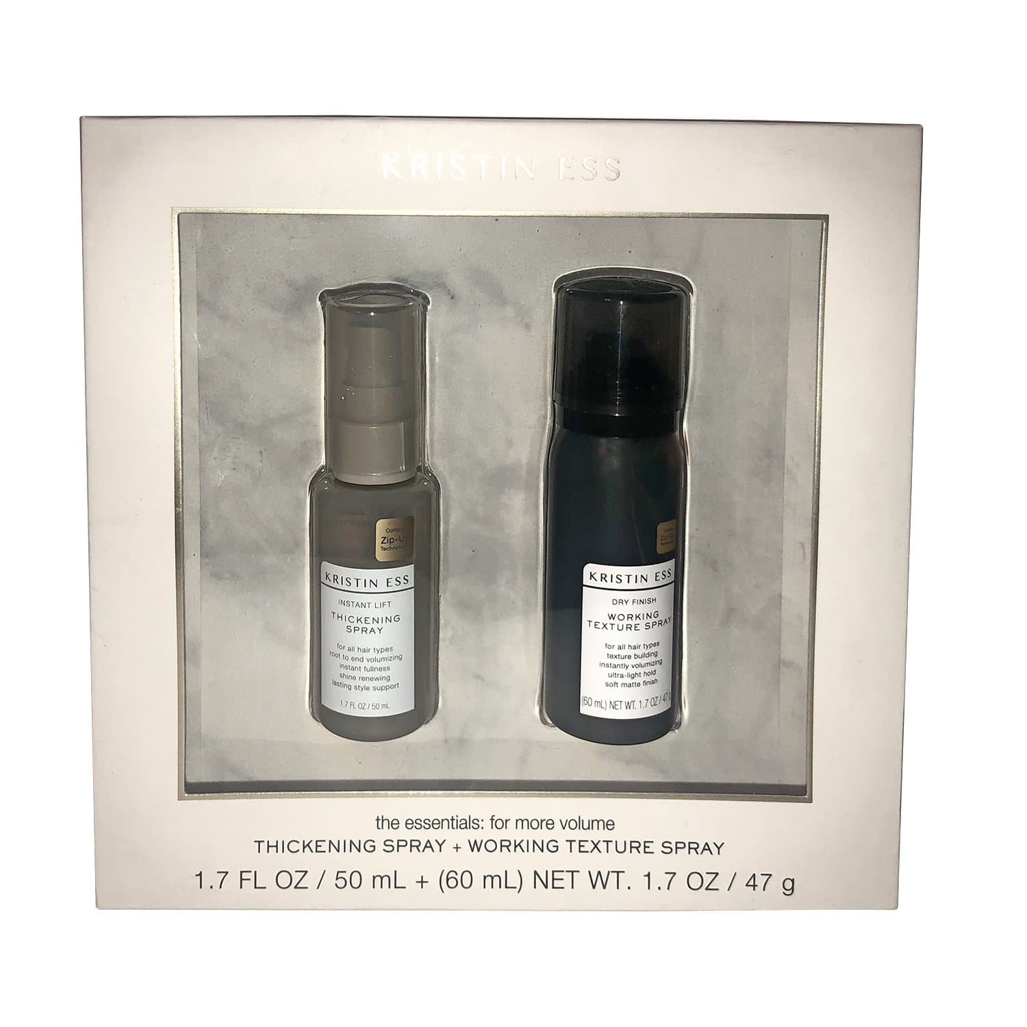 Kristen Ess Volume Essentials Set! Thickening Spray And Working Texture Spray! Each Bottle Is 1.7 OZ! Perfect For Traveling! With Zip Up Technology Designed To Treat Split Ends And Weak Hair!