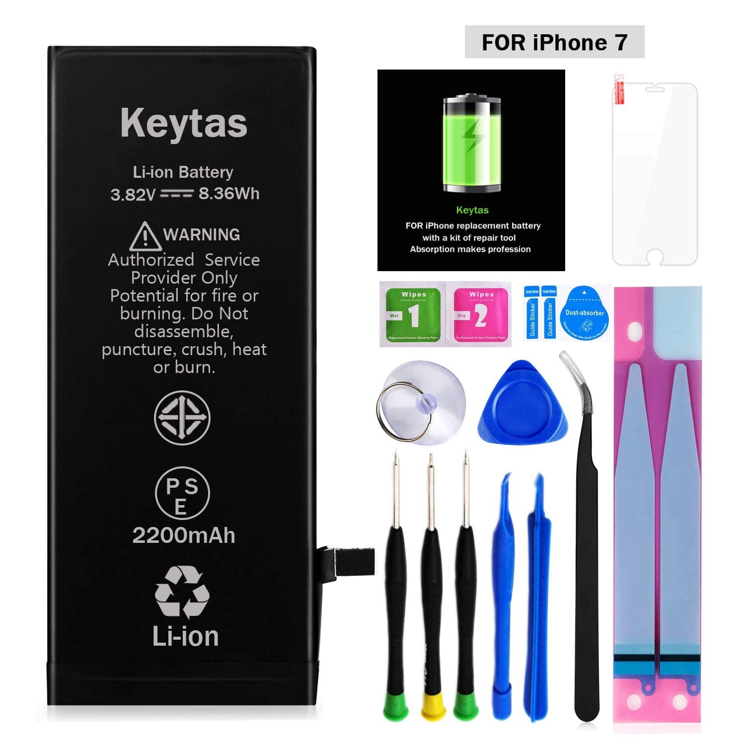 Keytas 2200mAh Replacement Battery Compatible with iPhone 7, for iPhone 7 High Capacity Replacement Battery with Complete Tools Kit and Screen Protector