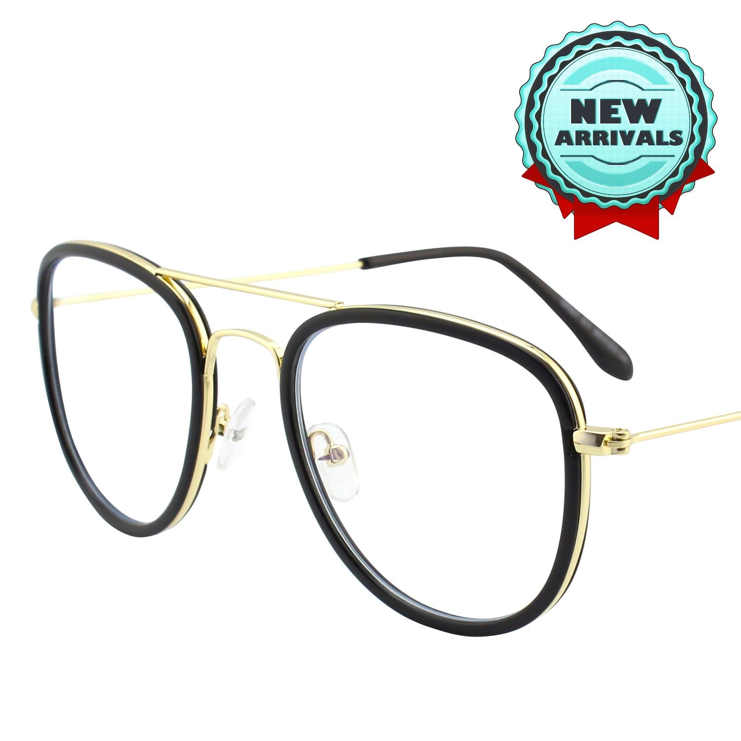 GQUEEN Stylish Blue Light Filter Computer Glasses,100% UV Protection,Transparent Lens Classic Pilot Metal Frame,GQ27