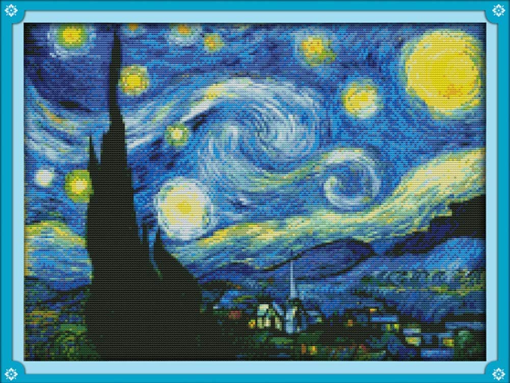 Counted Cross Stitch Kit Stamped Embroidery with Printed Pattern & Instructions Needlepoint Kits for Adults and Kids, for Home Decor and Gifts, 11CT 23.2"x17.7" - The Starry Night Van Gogh