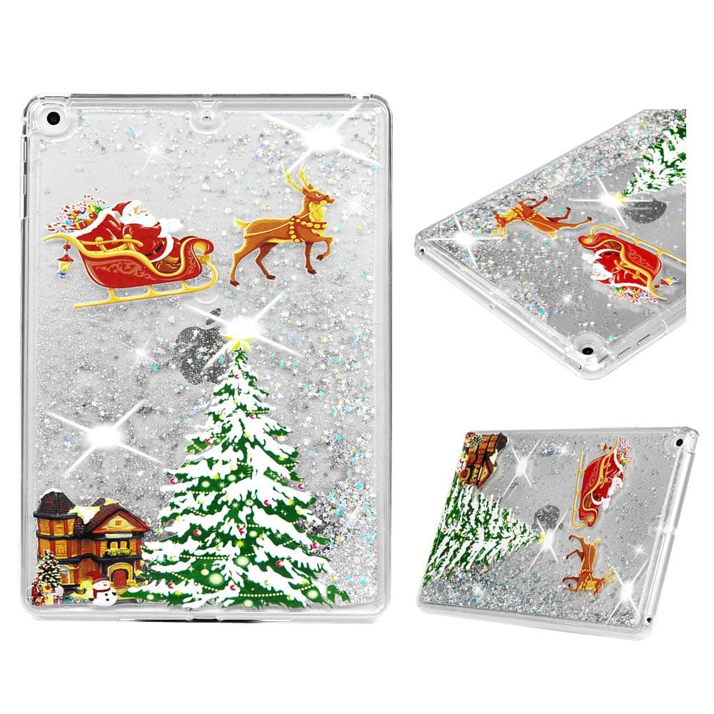 New iPad 9.7 Case 2018/2017,iPad Air 2 Case,iPad Air Case - Christmas Glitter Liquid Case Cute Slim Sparkly Clear Shockproof Protective Cover for Apple iPad 9.7 6th 5th Gen/iPad Air 1 2,Christmas Tree