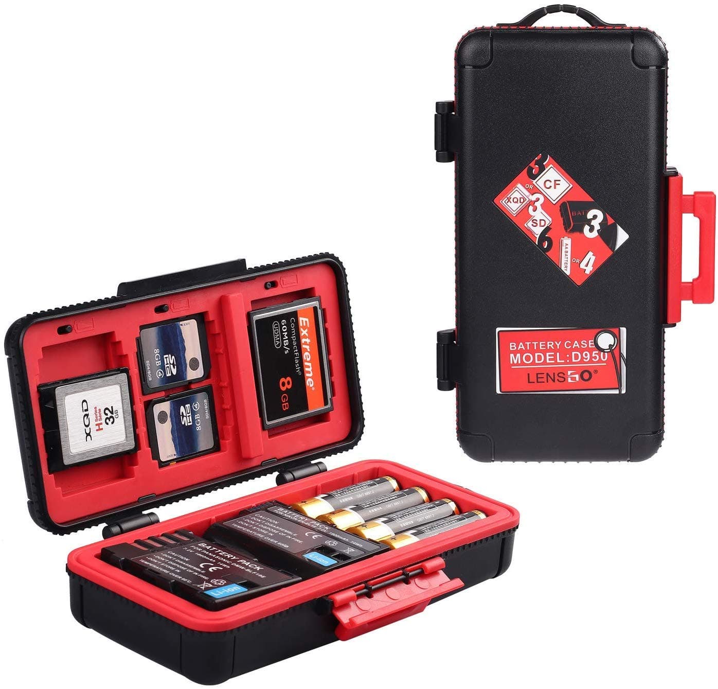 Camera Battery and Memory Card Storage Case, SD XQD CF Memory Cards Holder Case, Waterproof & Shockproof Plastic Tank Organizer for Nikon, Canon Camera Batteries/AA, Good for Outdoor Travel Use