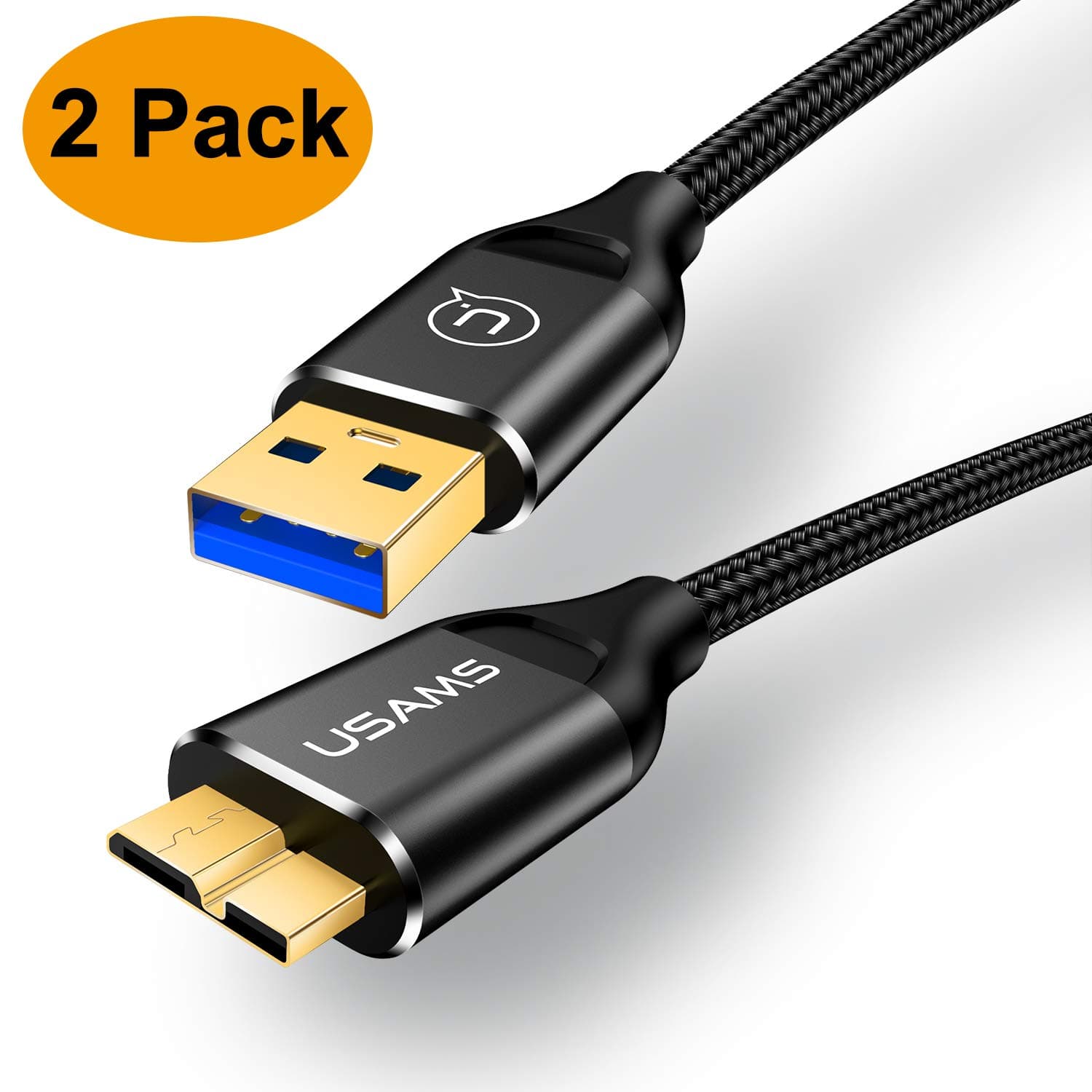 MJEMS USB 3.0 Micro Cable[2 Pack],USB 3.0 A to Micro B Cable Nylon Braided Charger Cord Compatible with Samsung Galaxy S5,Note 3,Camera,Hard Drive