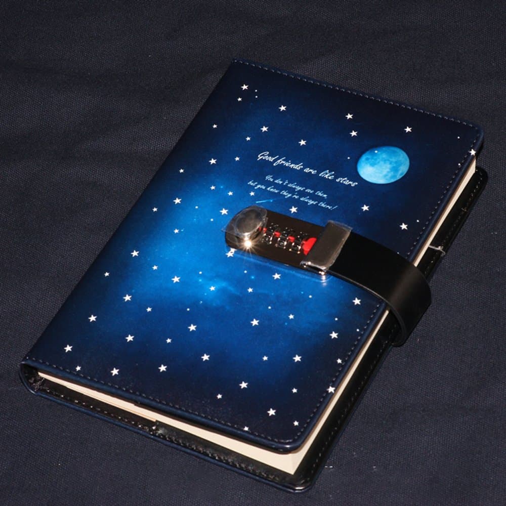 Van Gogh Series PU Leather Diary with Lock, A5 Size Diary with Combination Lock Password Journal Student Stationery Record Book Business Office Notepad