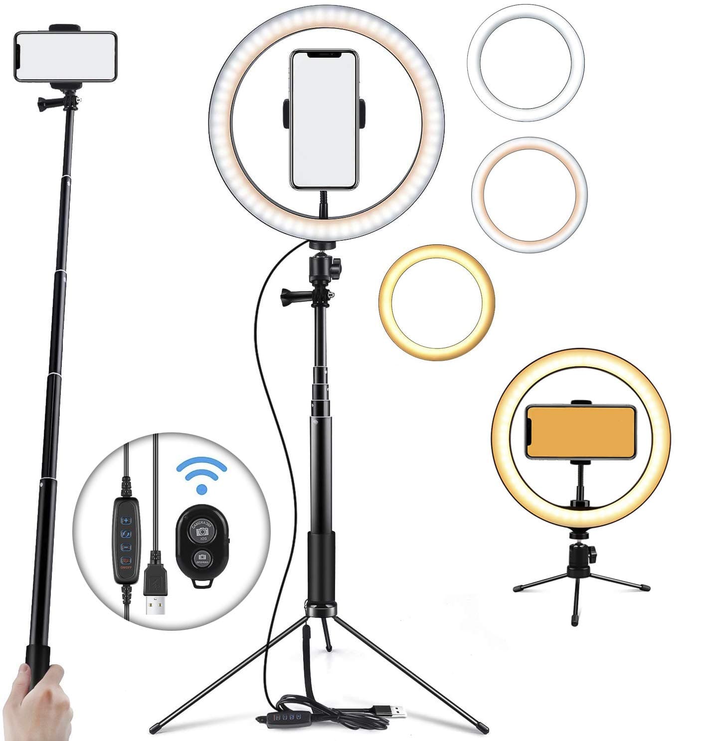 10" Selfie Ring Light Dimmable with Tripod Stand and Cell Phone Holder, Mini Led Camera Ringlight for Live Streaming/Makeup/YouTube Video/Photography, Remote Control