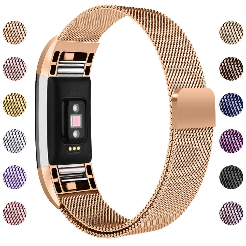 ametonuk Compatible with Fitbit Charge 2 Strap, Adjustable Metal Loop Stainless Steel Strap Wristband Bracelet Band Unique Magnet Lock for Charge 2 Small Large, Women/Men