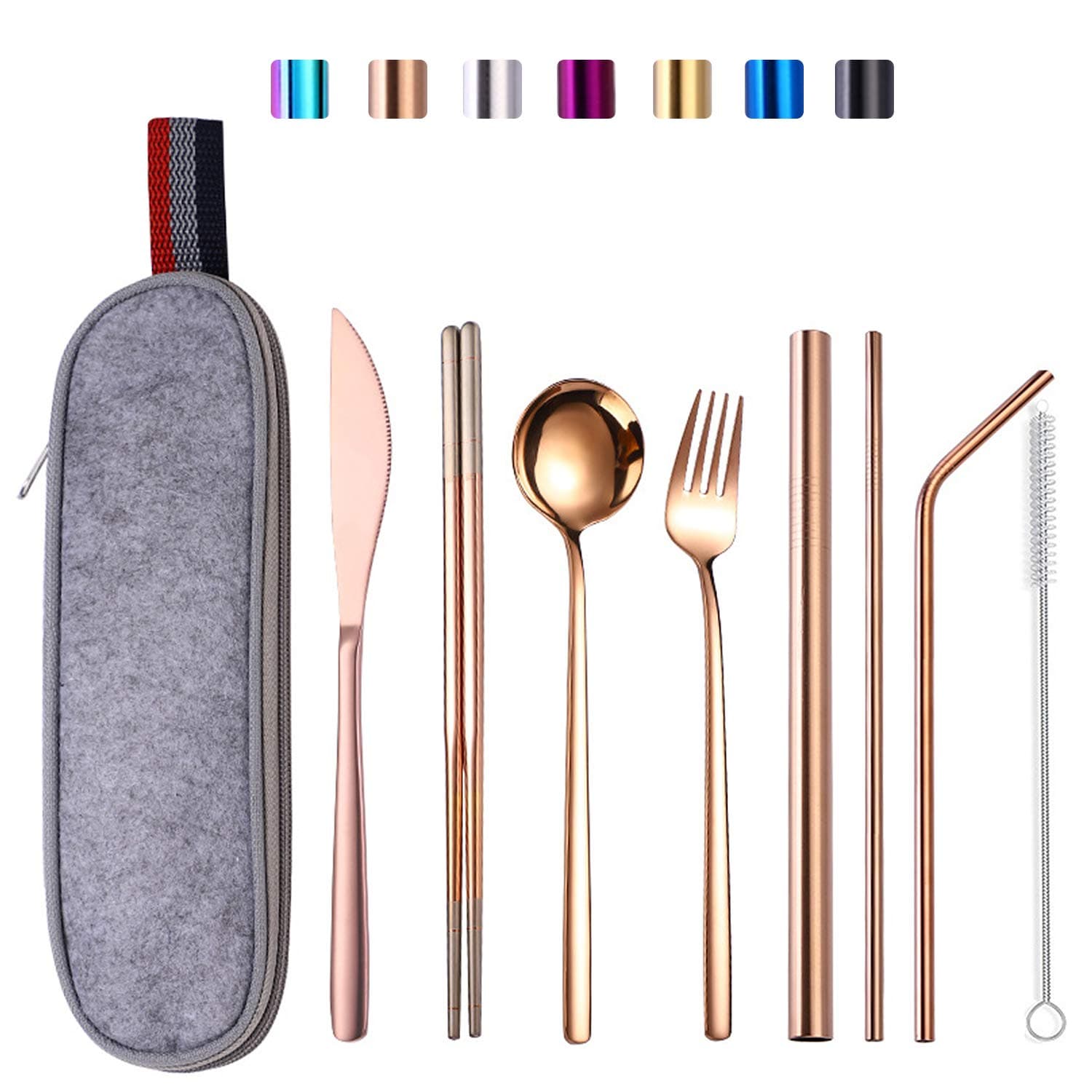 Silverware Set Stainless Steel Tableware Dinnerware Portable Cutlery Set Utensils for Kitchen Dishwasher Safe 8-Pieces Rose Gold