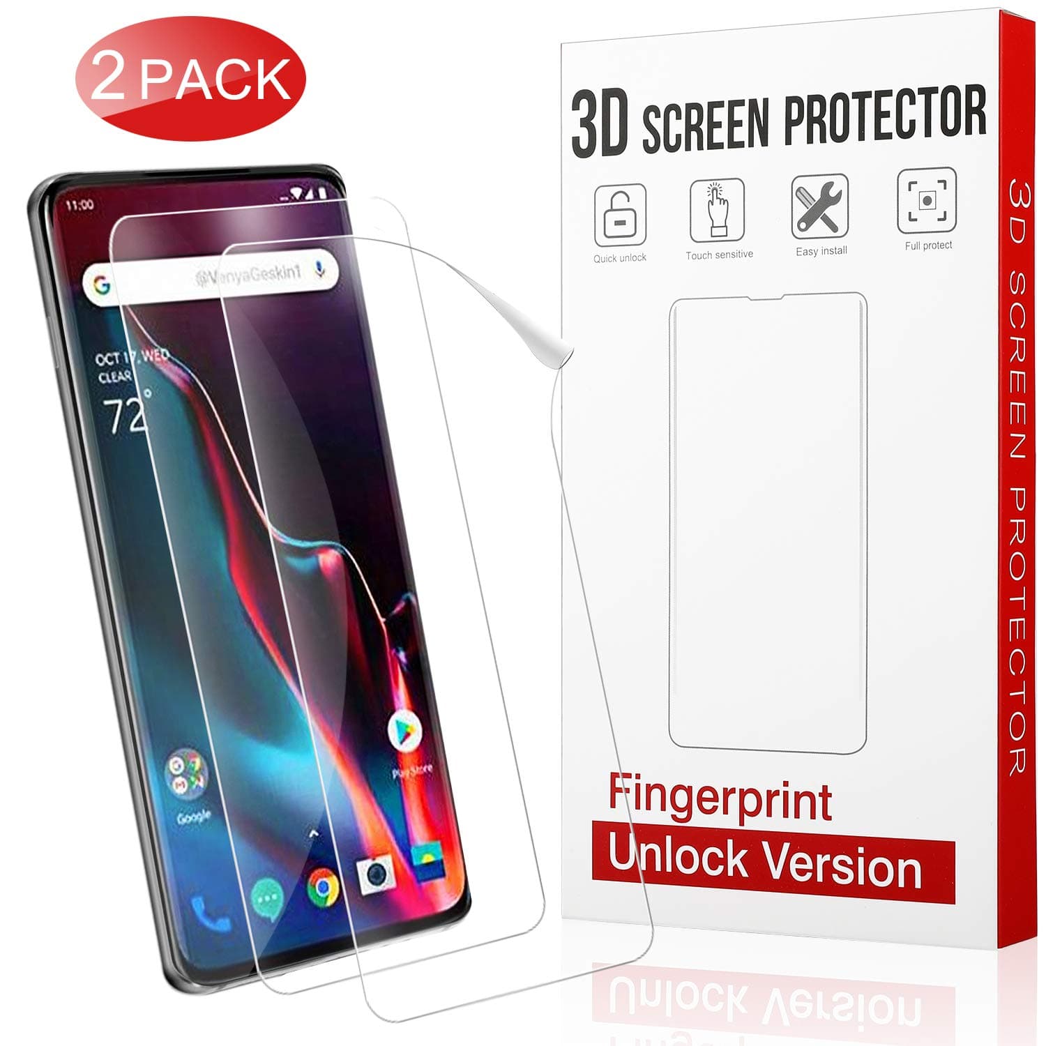 QITAYO for Oneplus 7 Pro screen protector, Screen protector for Oneplus 7 Pro [ 2 Pack ] [Bubble-Free] [Full Coverage] [HD Clear] [Soft Film] Oneplus 7 Pro Screen Protectors