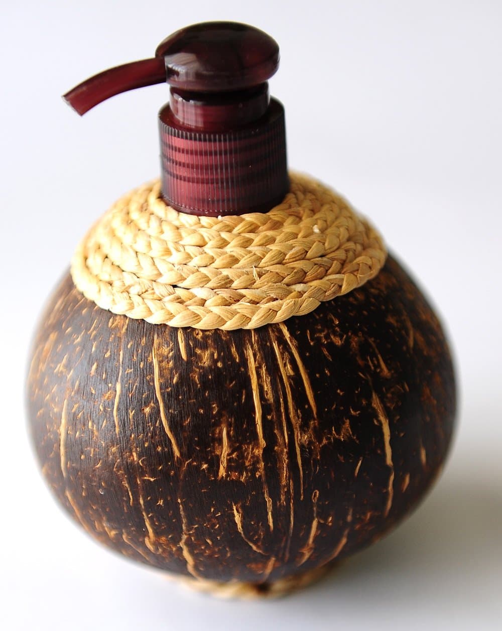 Exotic Elegance Liquid Dispenser Pump Refillable Empty Coconut Shell Bottle.