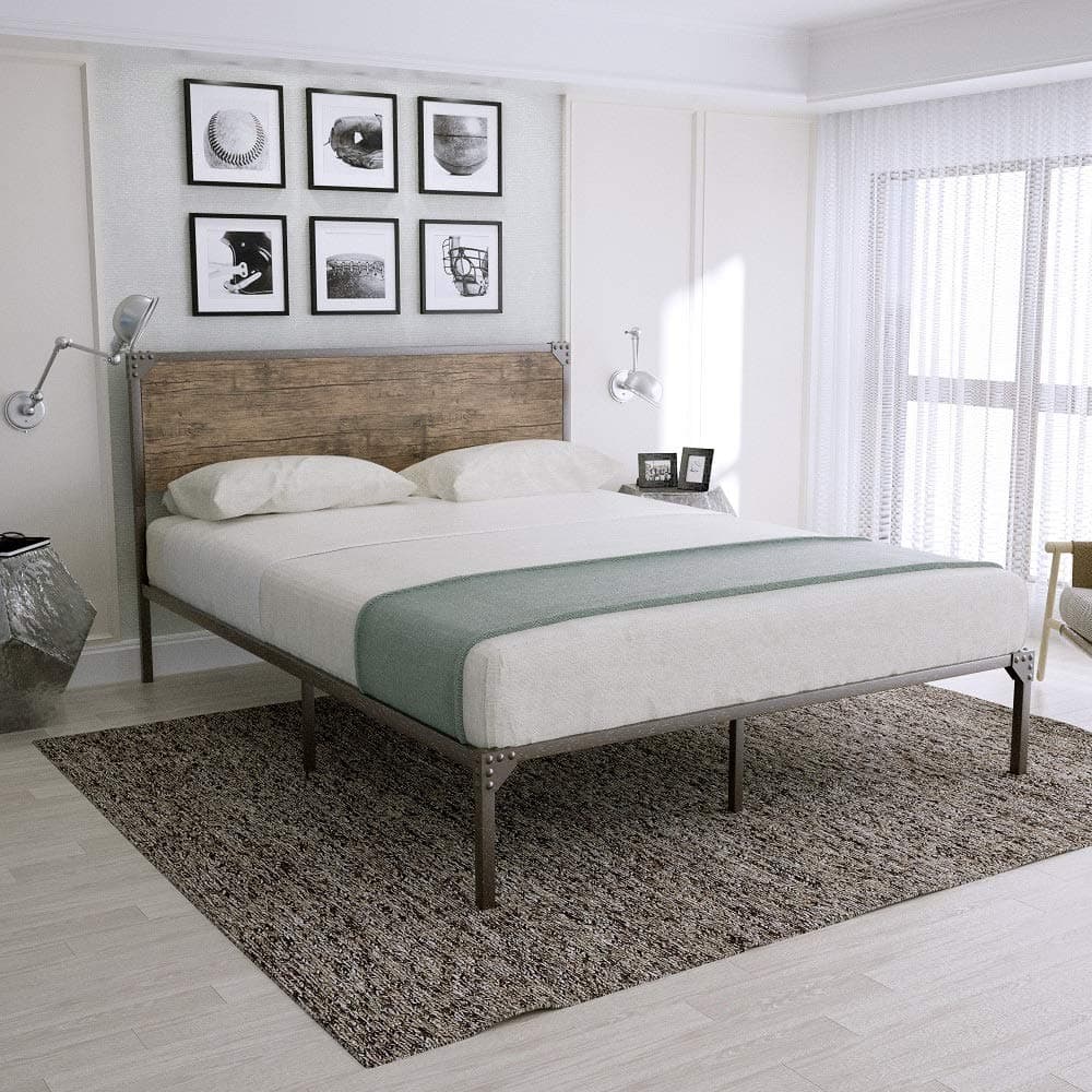 Full Size Platform Bed Frame Mattress Foundation no Box Spring with headboard,Easy Assembly,Full