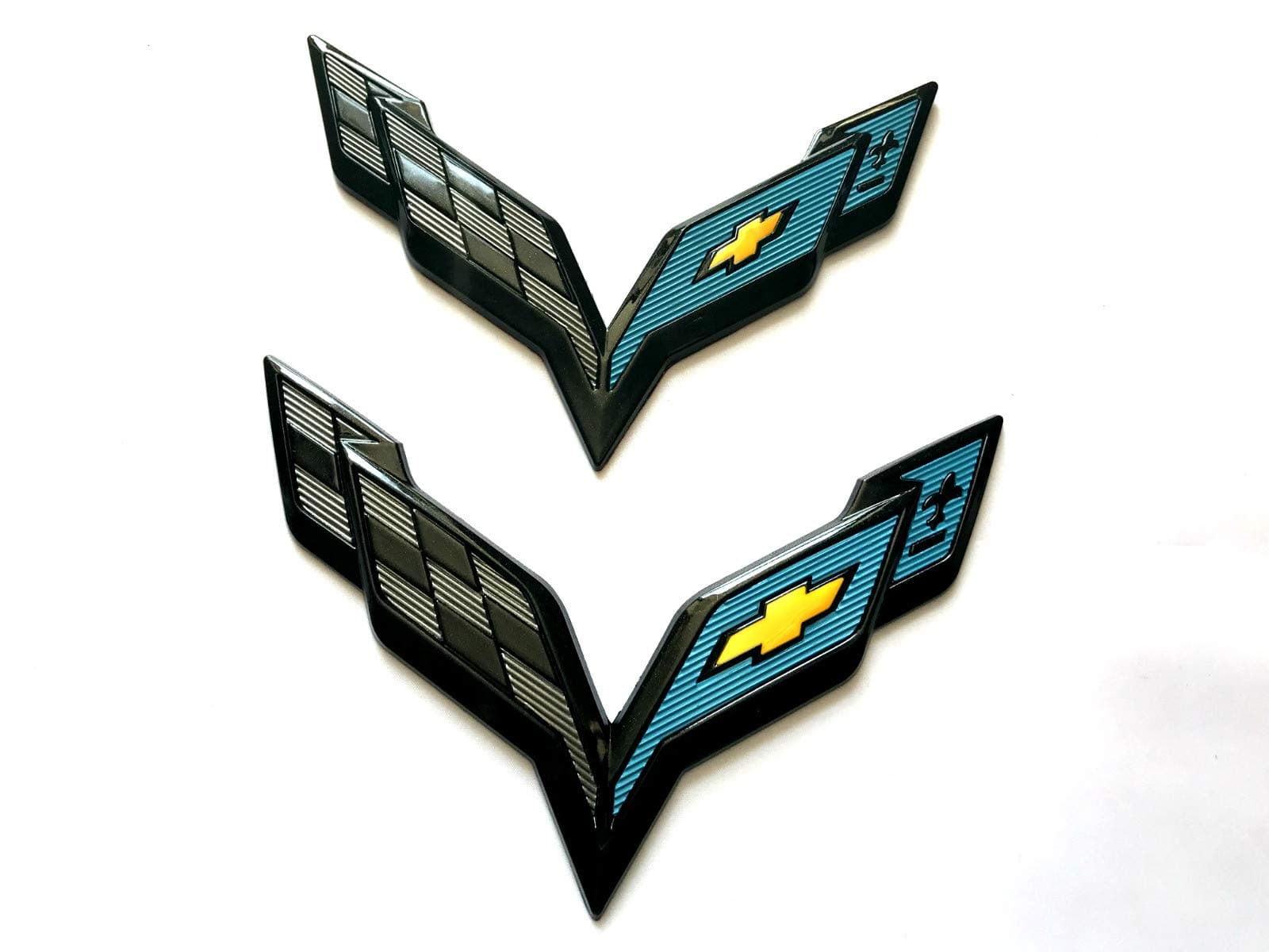 Foxxi Custom Blue For 2014-2019 C7 Chevy Corvette Front Hood+ Rear Trunk Emblem Badges Nameplate