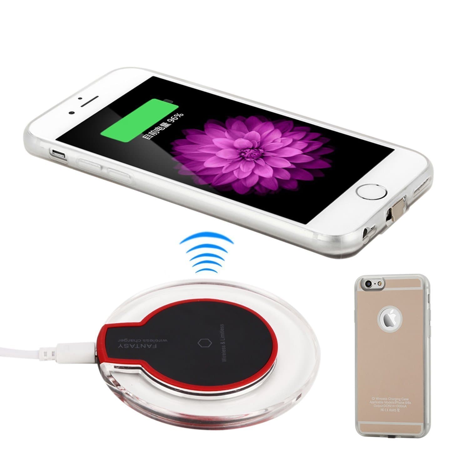 Antye Qi Wireless Charging Kit for iPhone 6/iPhone 6S (4.7 Inch), Including Qi Wireless Charging Case and Qi Wireless Charger Pad, Gold-Black