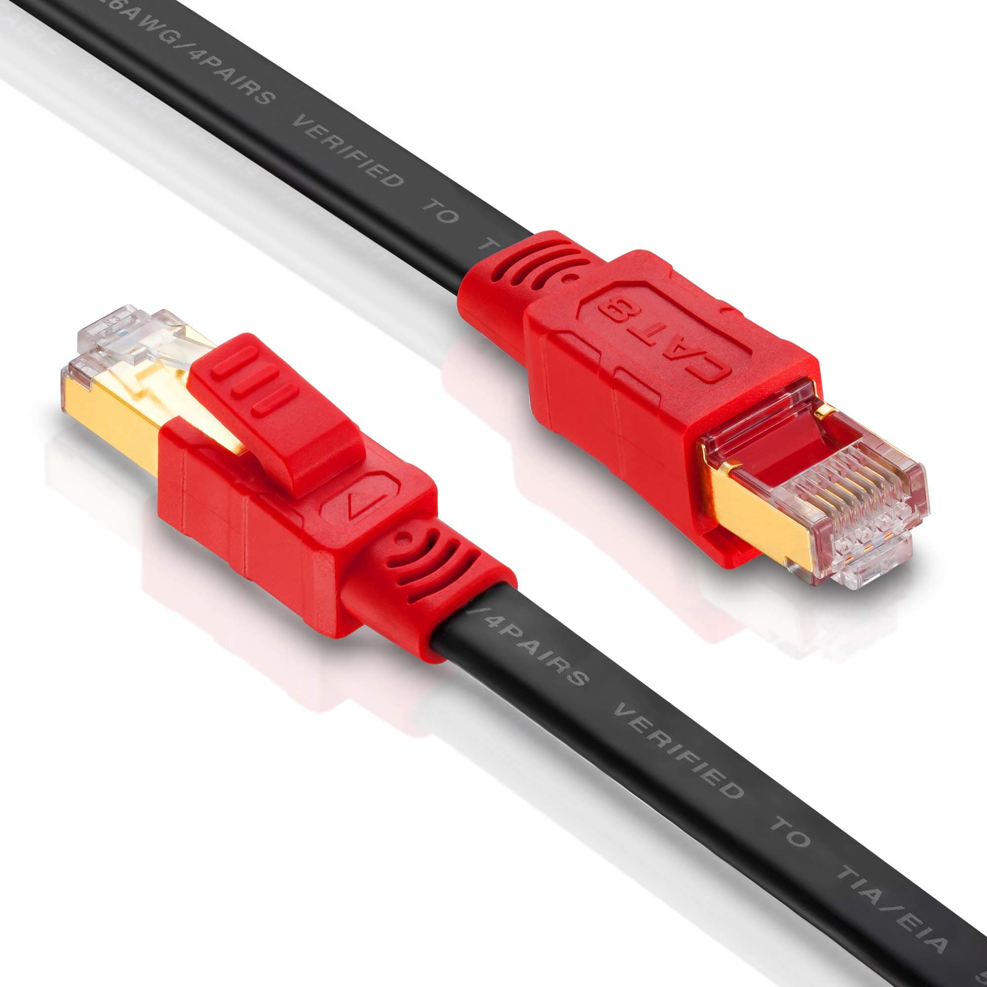 Flat Cat8 Ethernet Cable 10ft, 26AWG Cat 8 LAN Network Cable 40Gbps 2000Mhz High Speed Gigabit Professional Premium SFTP Internet Cable Compatible with Cat7/Cat5/Cat5e/Cat6/Cat6e