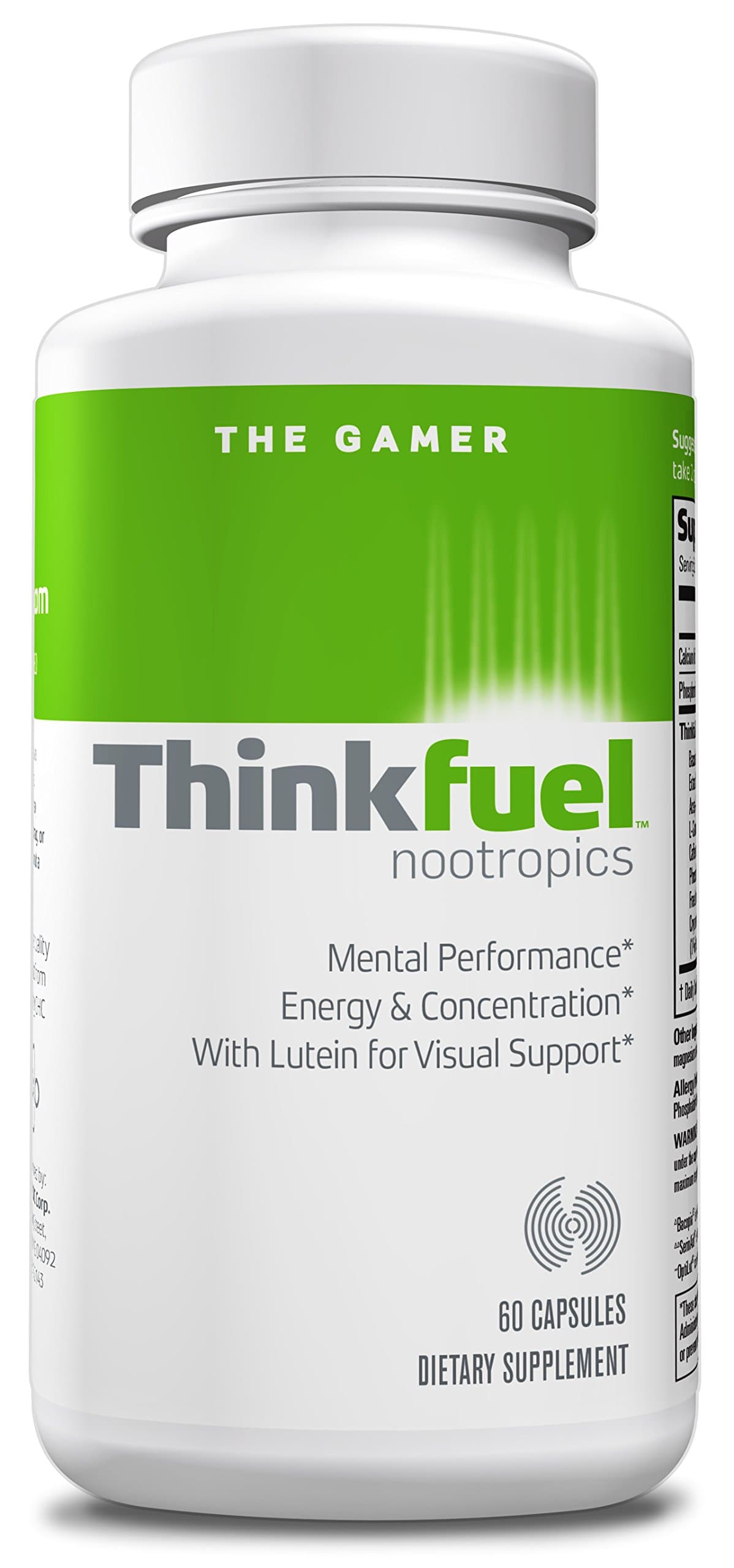 Thinkfuel For Gamers | Nootropic - Dopamine Stack to Boost Mental Performance, Energy Levels & Improved Vision w/ DMAE, Ginkgo Biloba, Green Tea Leaf, Lutein and Caffeine. (60 Capsules)