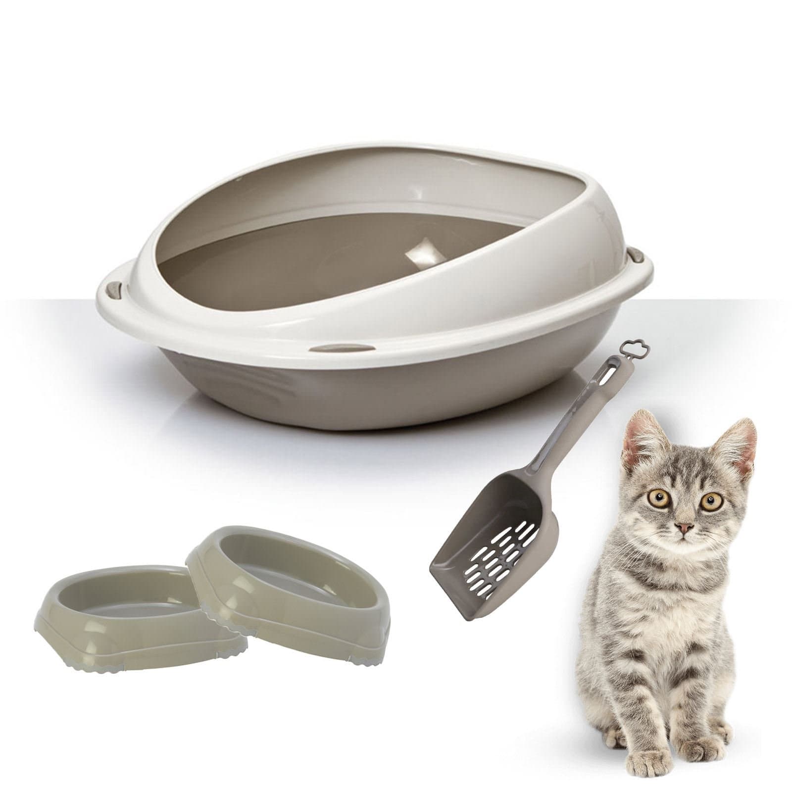 CAT CENTRE High Rim Cat Litter Tray Bundle + 2 Smarty Bowls + Scoop - Cat Hygeine, Litter Box, Kittens/Cats