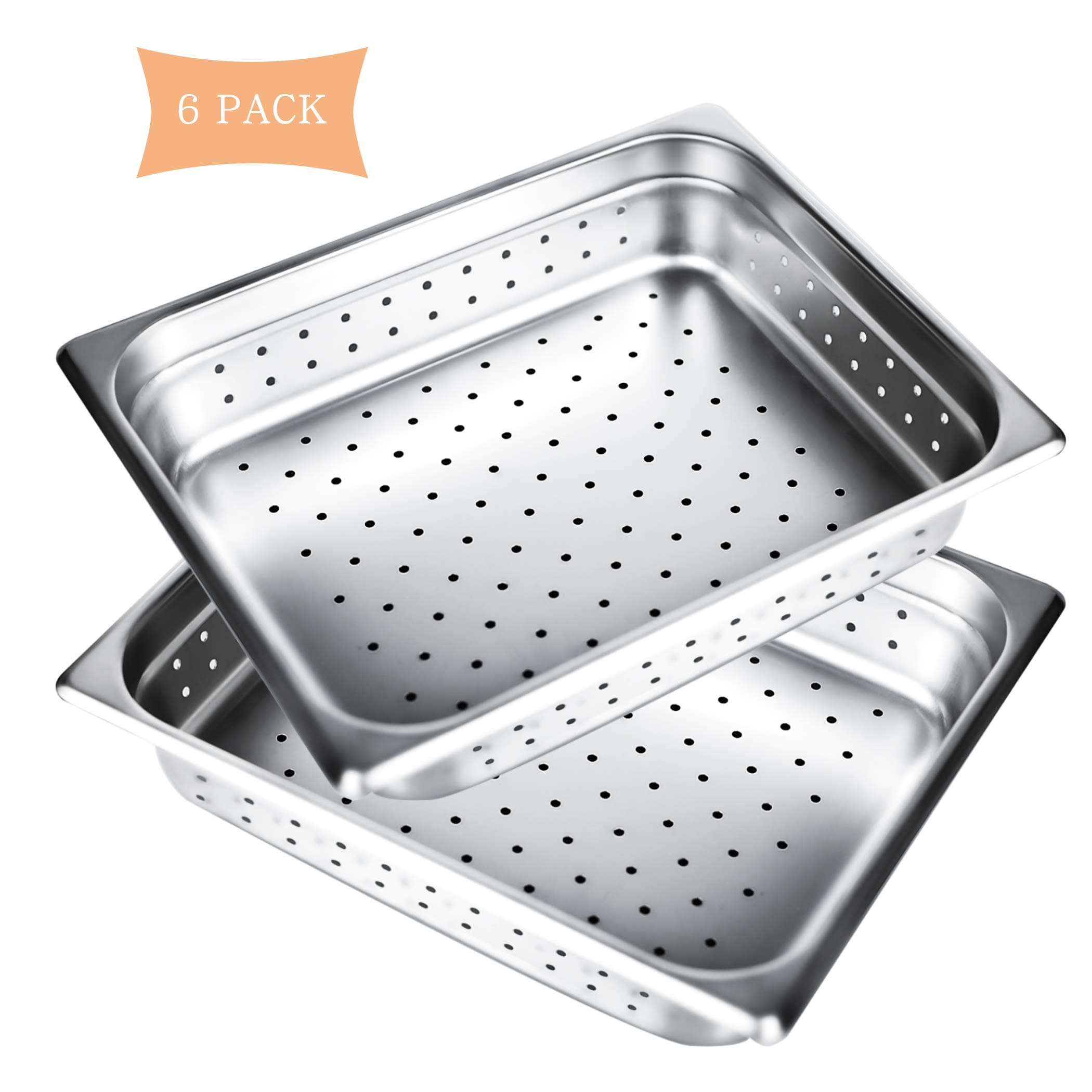 Half Size Perforated 2.5'' Deep Steam Table Pan, Kitma 4 Quart Stainless Steel Anti-Jam Standard Weight Hotel GN Food Pans - NSF(12.8"L x 10.43"W) - 12 Pack