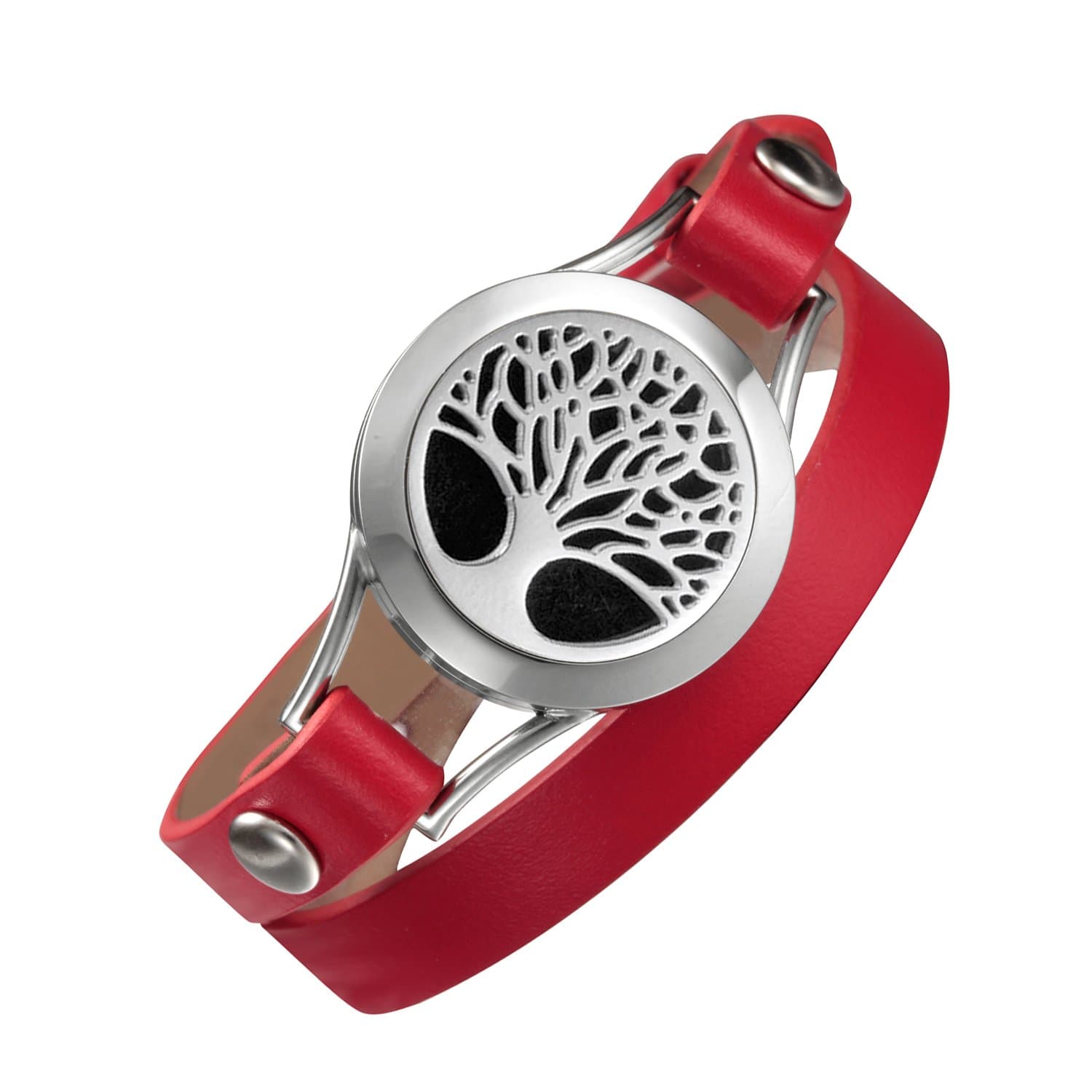 EVERLEAD Carving Round Aromatherapy Essential Oils Diffuser Locket Bracelet 316l Stainless Steel Real Leather Bracelet