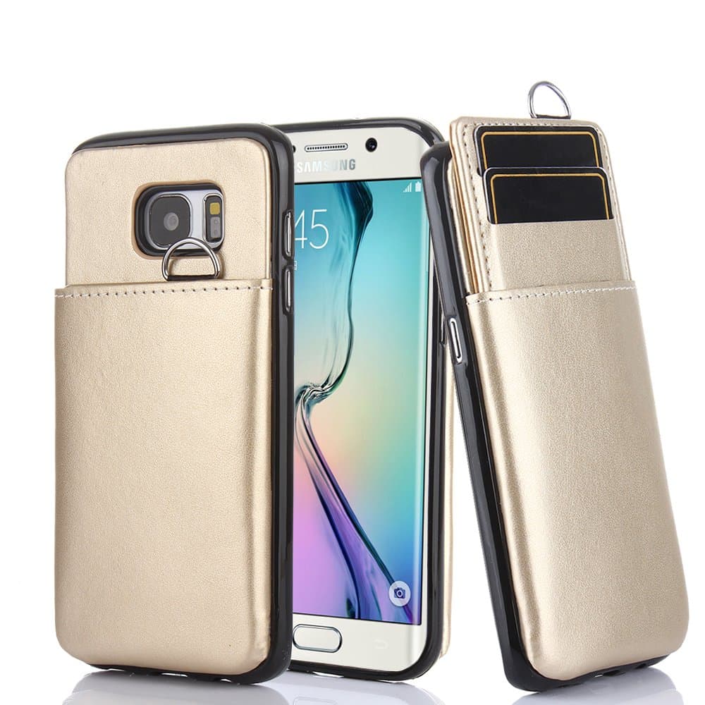 CaseHaven Galaxy S7 Edge Wallet Case, Pull-out Tab, 2 Card Holder ID Slot, Protective Leather Drop Protection Card Case For Samsung Galaxy S7 Edge - Gold