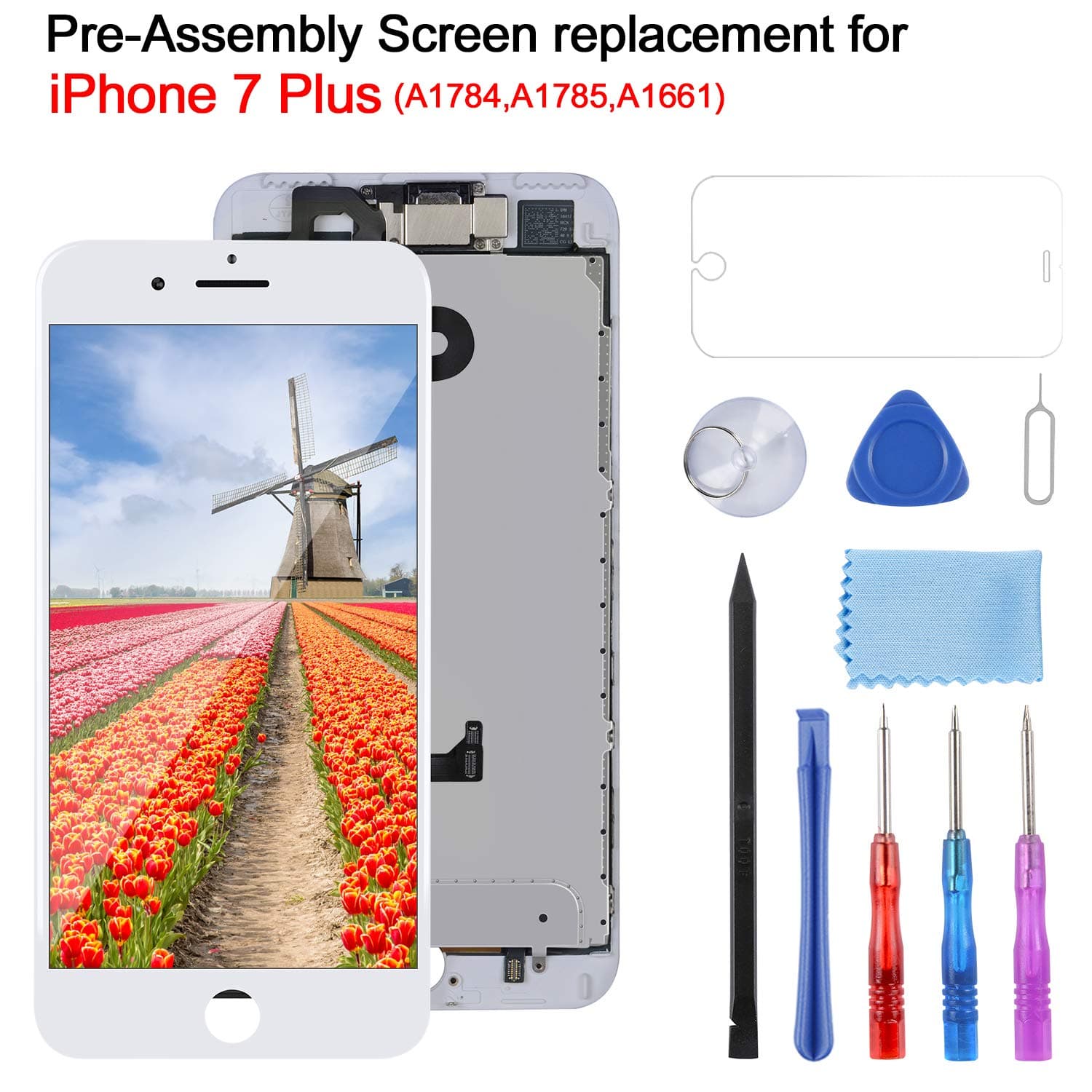 YPLANG Compatible with iPhone 7 Plus Screen Replacement White 5.5 Inch LCD Display with 3D Touch Screen Digitizer Frame Full Assembly with Proximity Sensor, Earspeaker and Front Camera, Repair Tools a