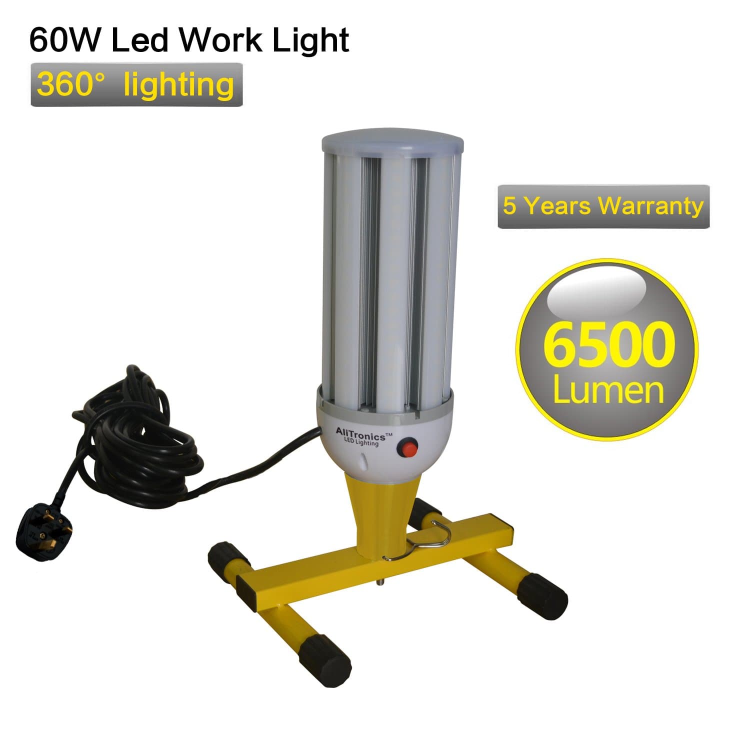 60W Led work task Light,360° light 6500 Lumens,5 Years Warranty,360° beam angle,Equal to 250-300W Metal Halide Work Light,AC100-277V,Both used in indoor and outdoor
