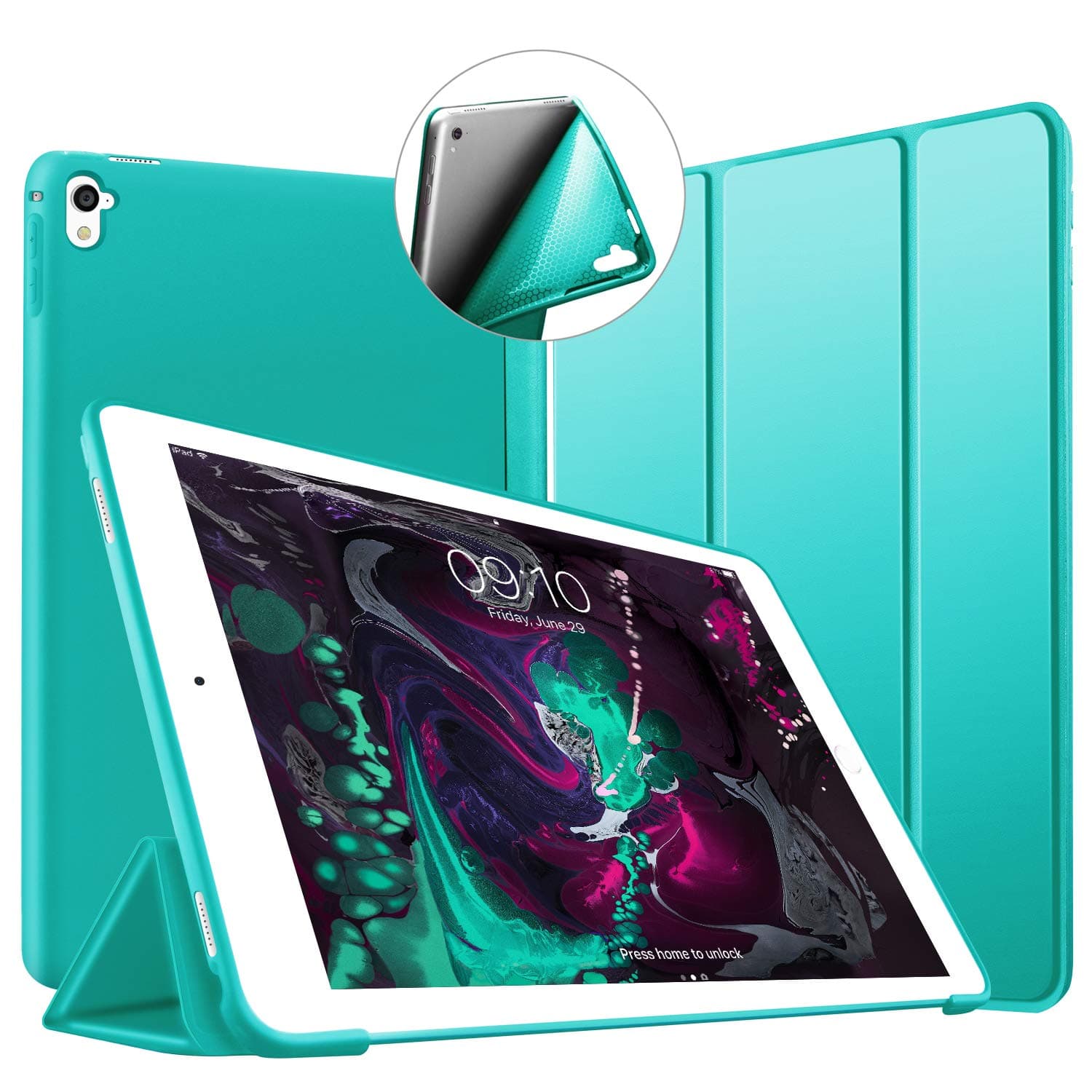 Case for iPad Pro 9.7, Ultra Slim Lightweight Shell Trifold Stand Protective Smart Case [Auto Sleep/Wake Function], Flexible Soft TPU Back Cover for Apple iPad Pro 9.7" 2016 Release Tablet, Green