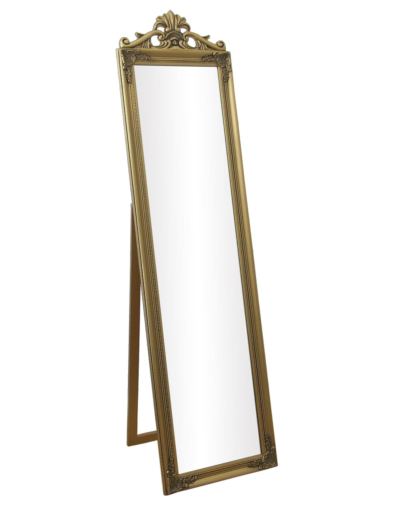 Lambeth Shabby Chic Gold Solid Wood Framed Large Free Standing Cheval Mirror - 18in x 67in