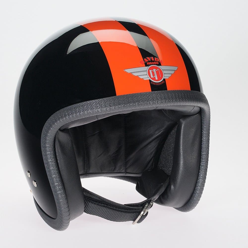 Black 2p Orange Stripe Davida Ninety Two Helmet Without Visor Studs