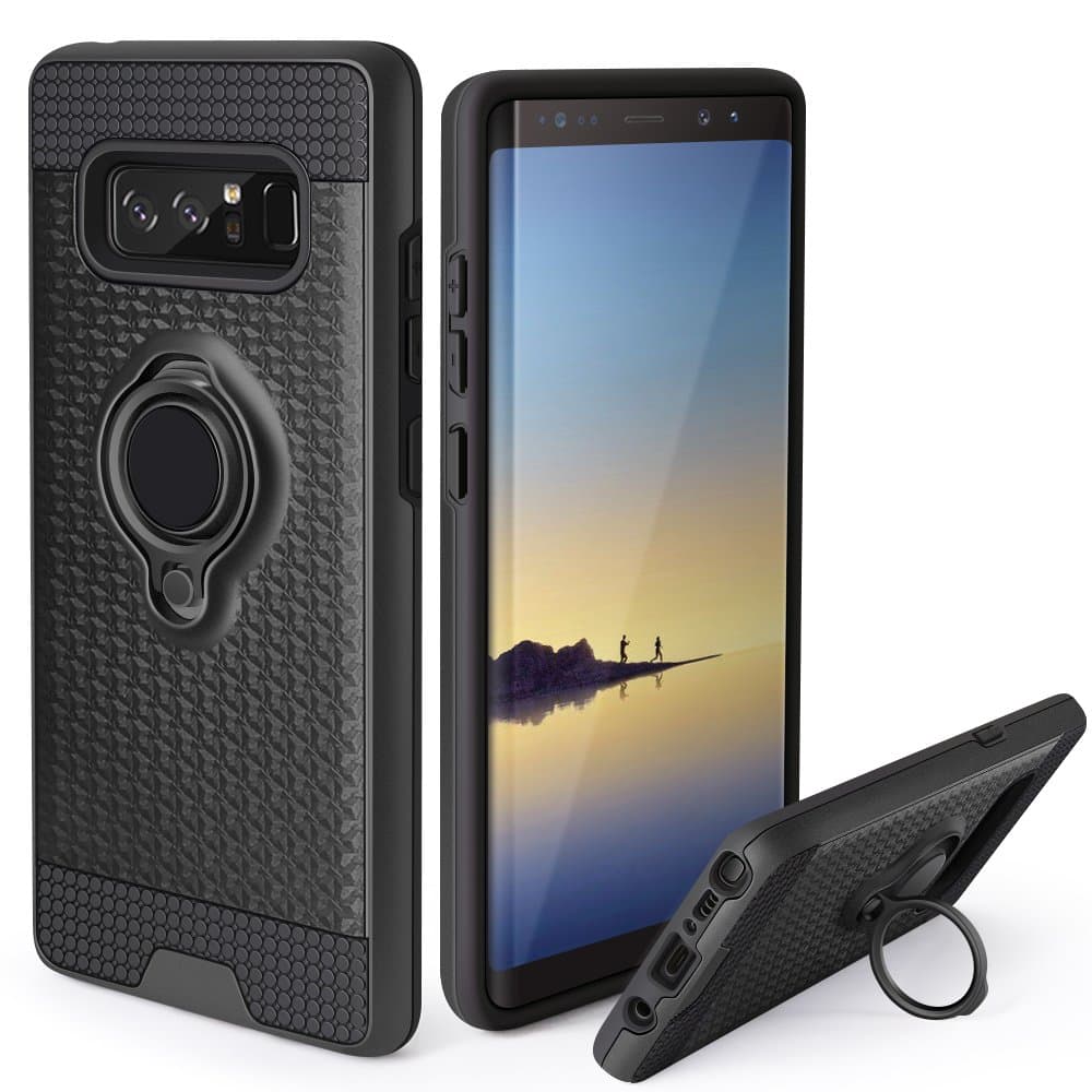 Galaxy Note 8 Case,Jelanry Ring Holder Phone Mount Stand Cover Note 8 Case Kickstand Shell Impact Resistant Dual Layer Armor Hybrid Protective Soft Bumper Case Galaxy Note 8 Black